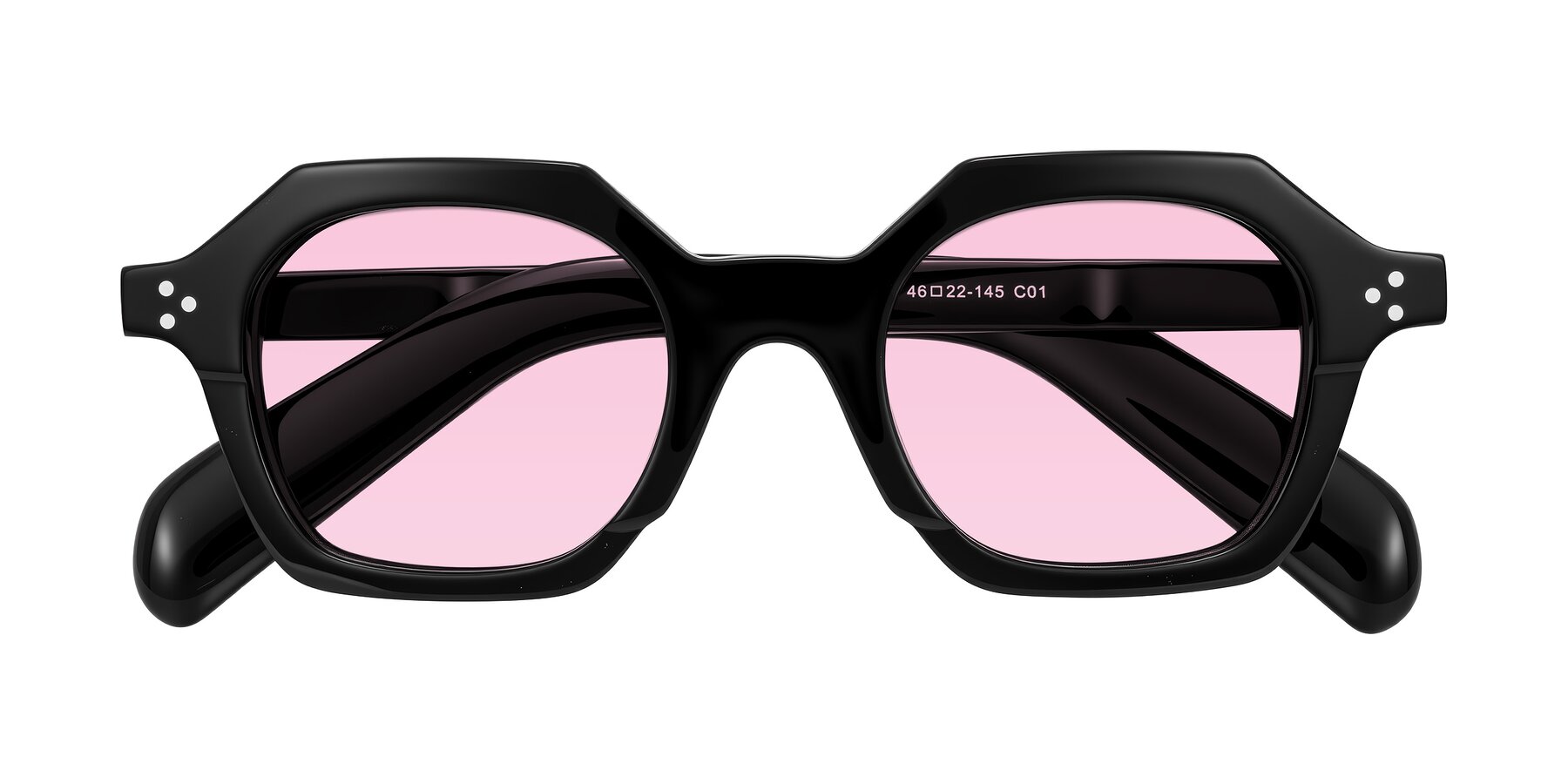 Folded Front of Antrim in Black with Light Pink Tinted Lenses