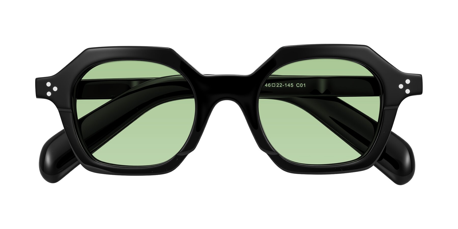 Folded Front of Antrim in Black with Medium Green Tinted Lenses