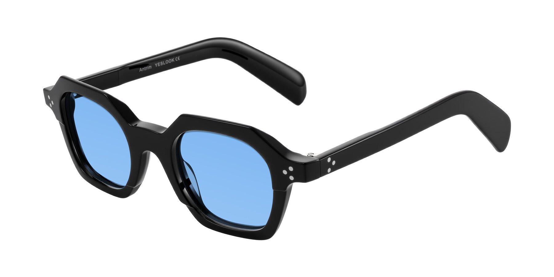 Angle of Antrim in Black with Medium Blue Tinted Lenses