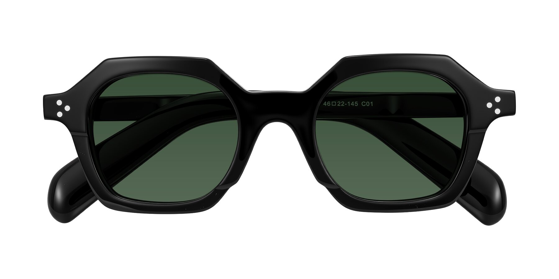 Folded Front of Antrim in Black with Green Tinted Lenses