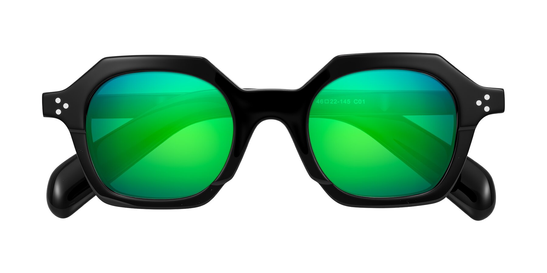 Folded Front of Antrim in Black with Green Mirrored Lenses