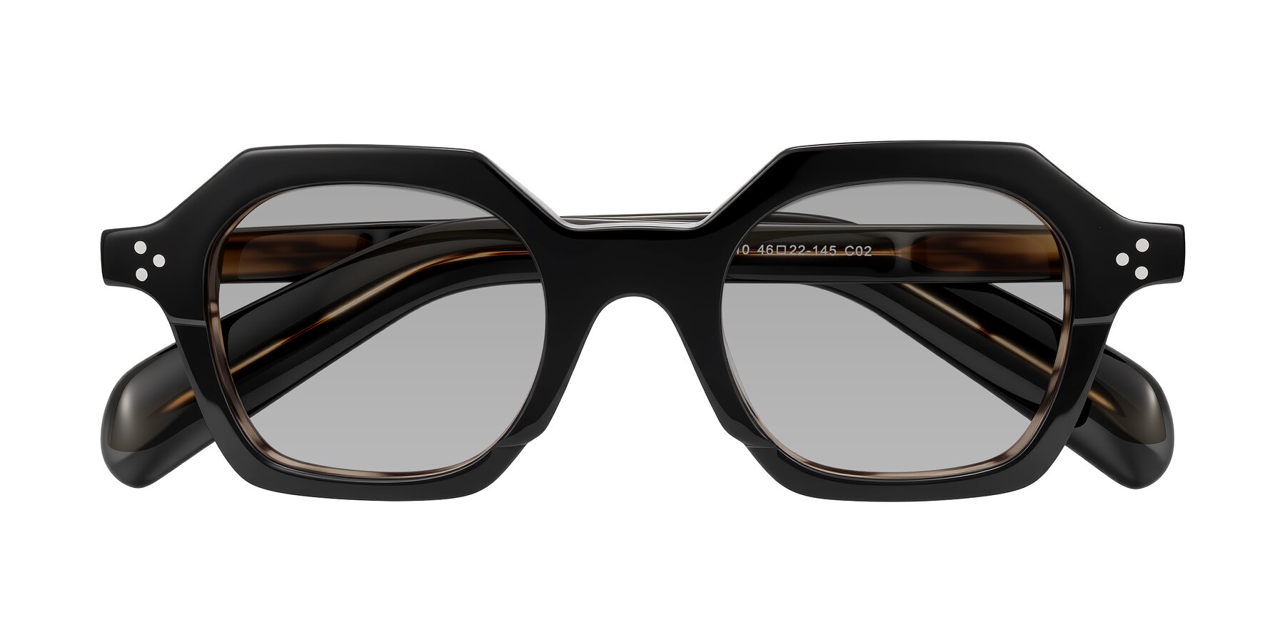 Folded Front of Antrim in Black/Brown Striped with Light Gray Tinted Lenses