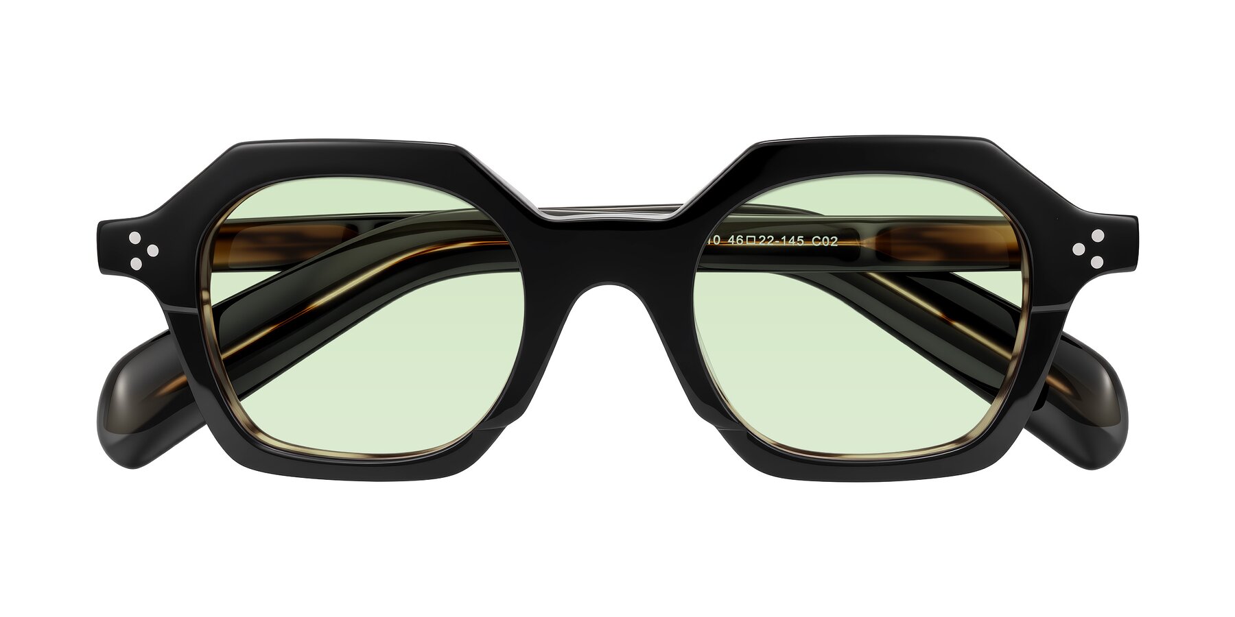 Folded Front of Antrim in Black/Brown Striped with Light Green Tinted Lenses