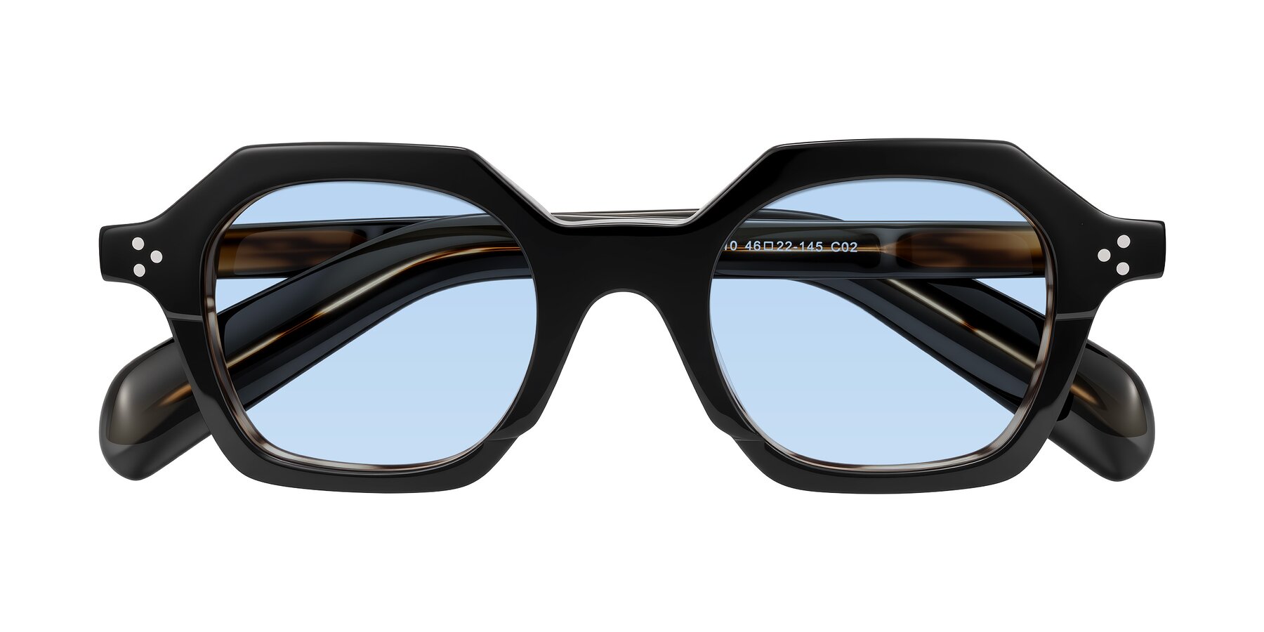 Folded Front of Antrim in Black/Brown Striped with Light Blue Tinted Lenses