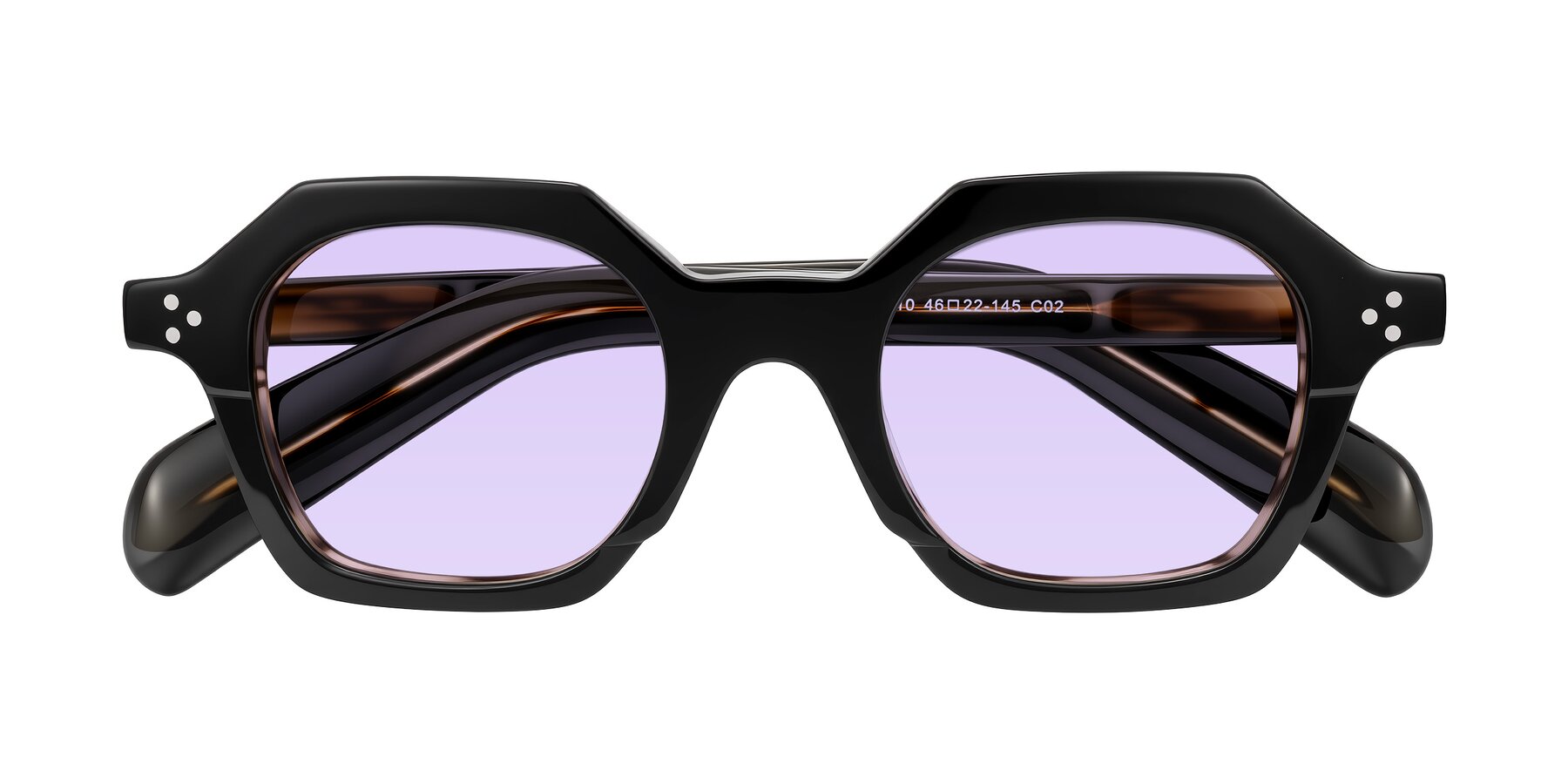 Folded Front of Antrim in Black/Brown Striped with Light Purple Tinted Lenses