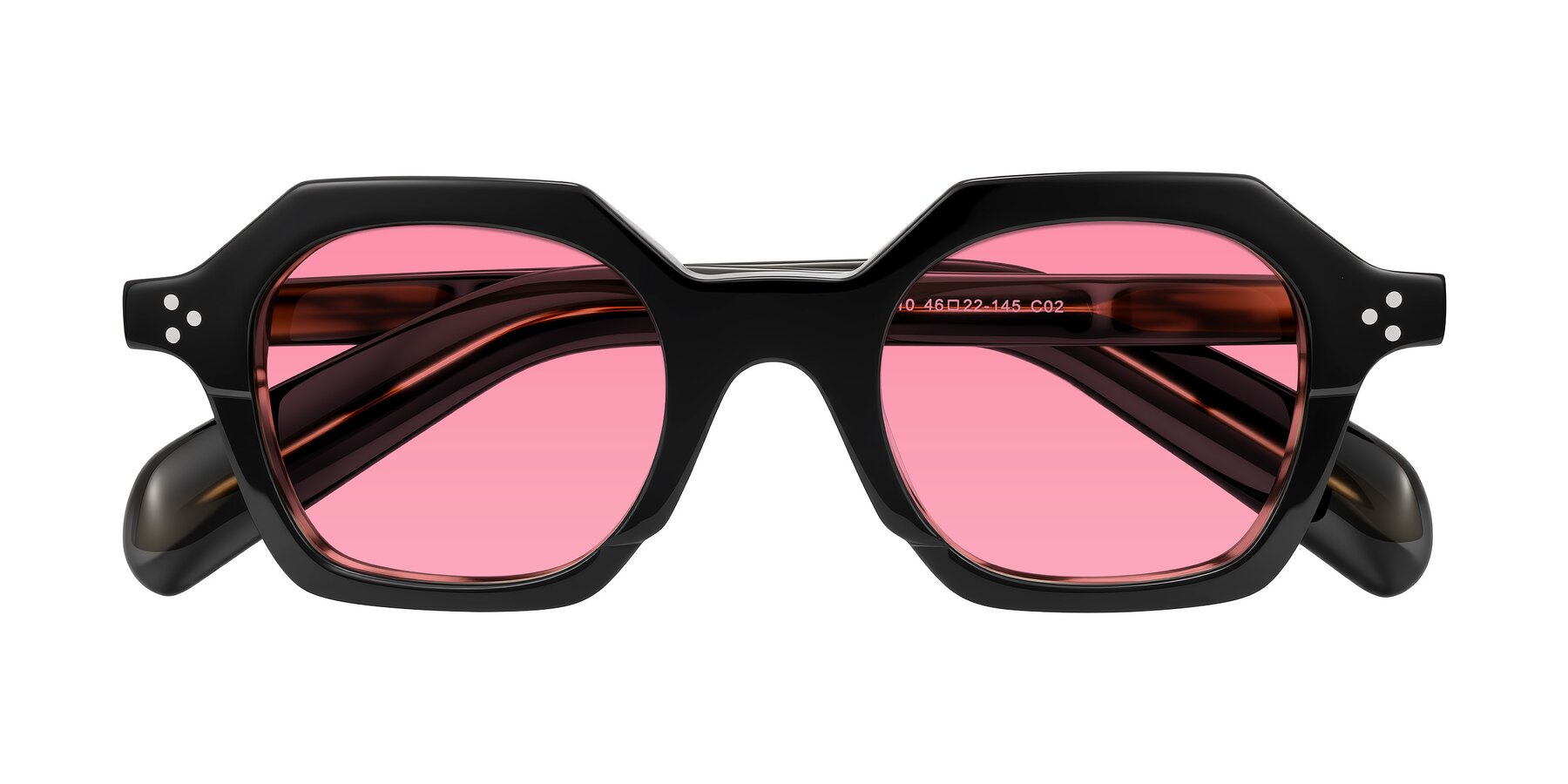Folded Front of Antrim in Black/Brown Striped with Pink Tinted Lenses