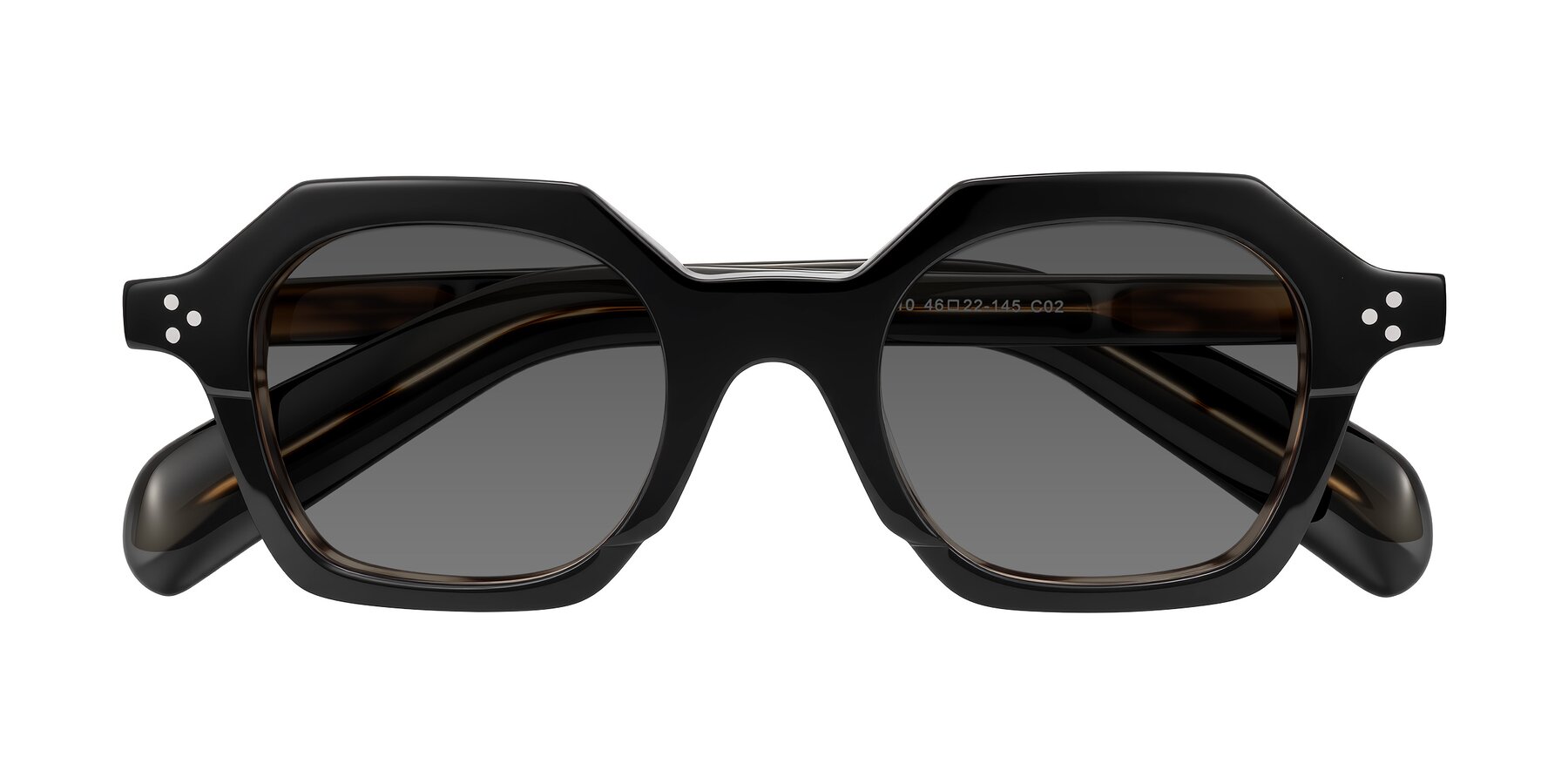 Folded Front of Antrim in Black/Brown Striped with Medium Gray Tinted Lenses