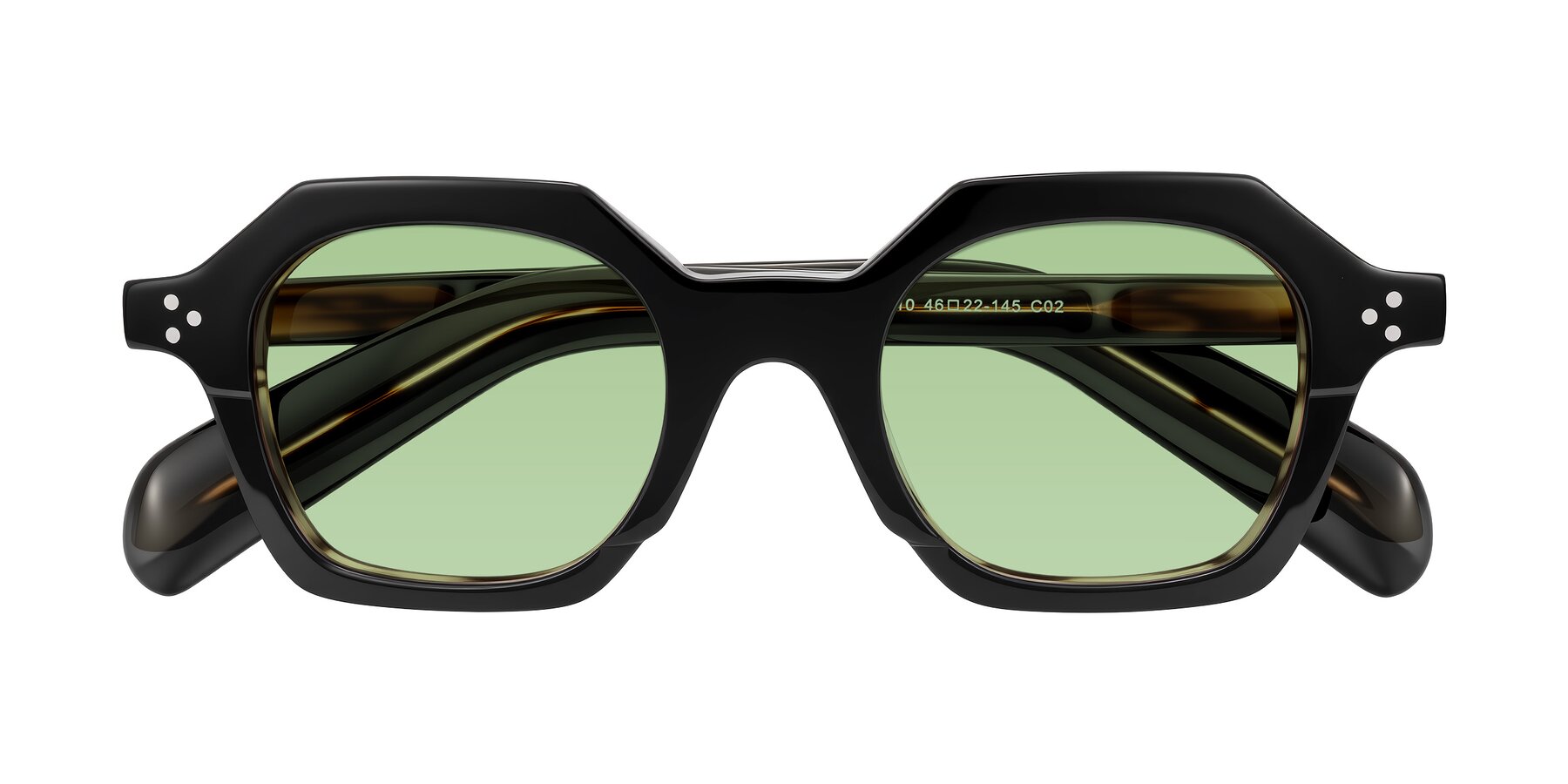 Folded Front of Antrim in Black/Brown Striped with Medium Green Tinted Lenses