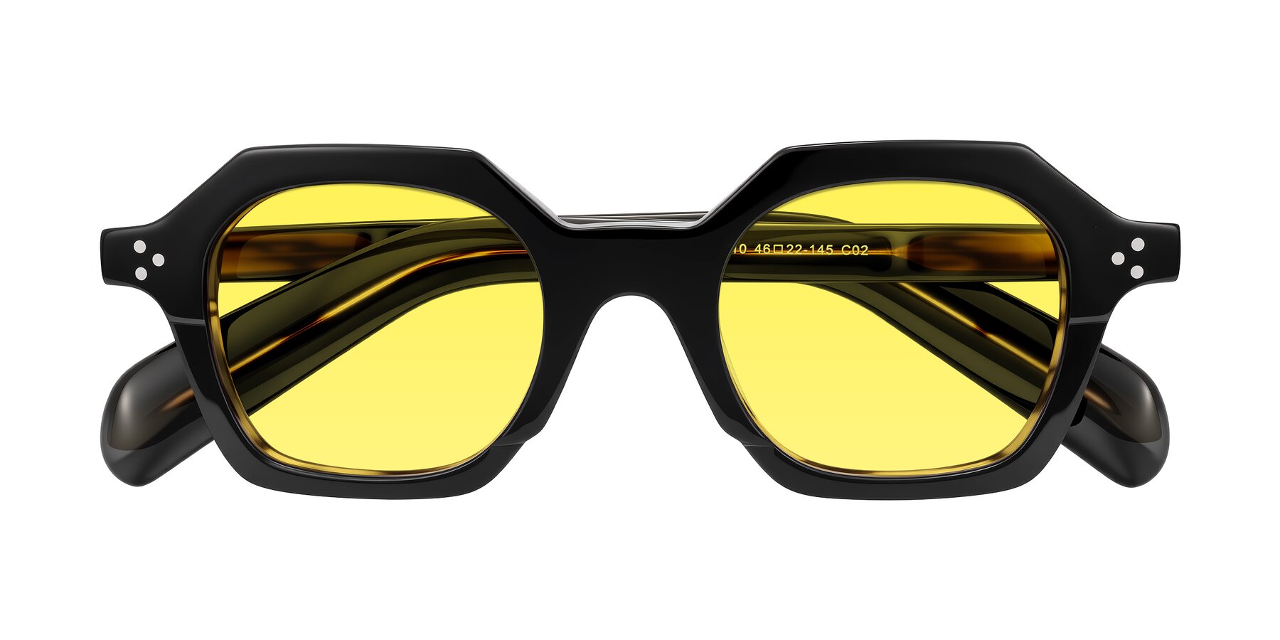 Folded Front of Antrim in Black/Brown Striped with Medium Yellow Tinted Lenses