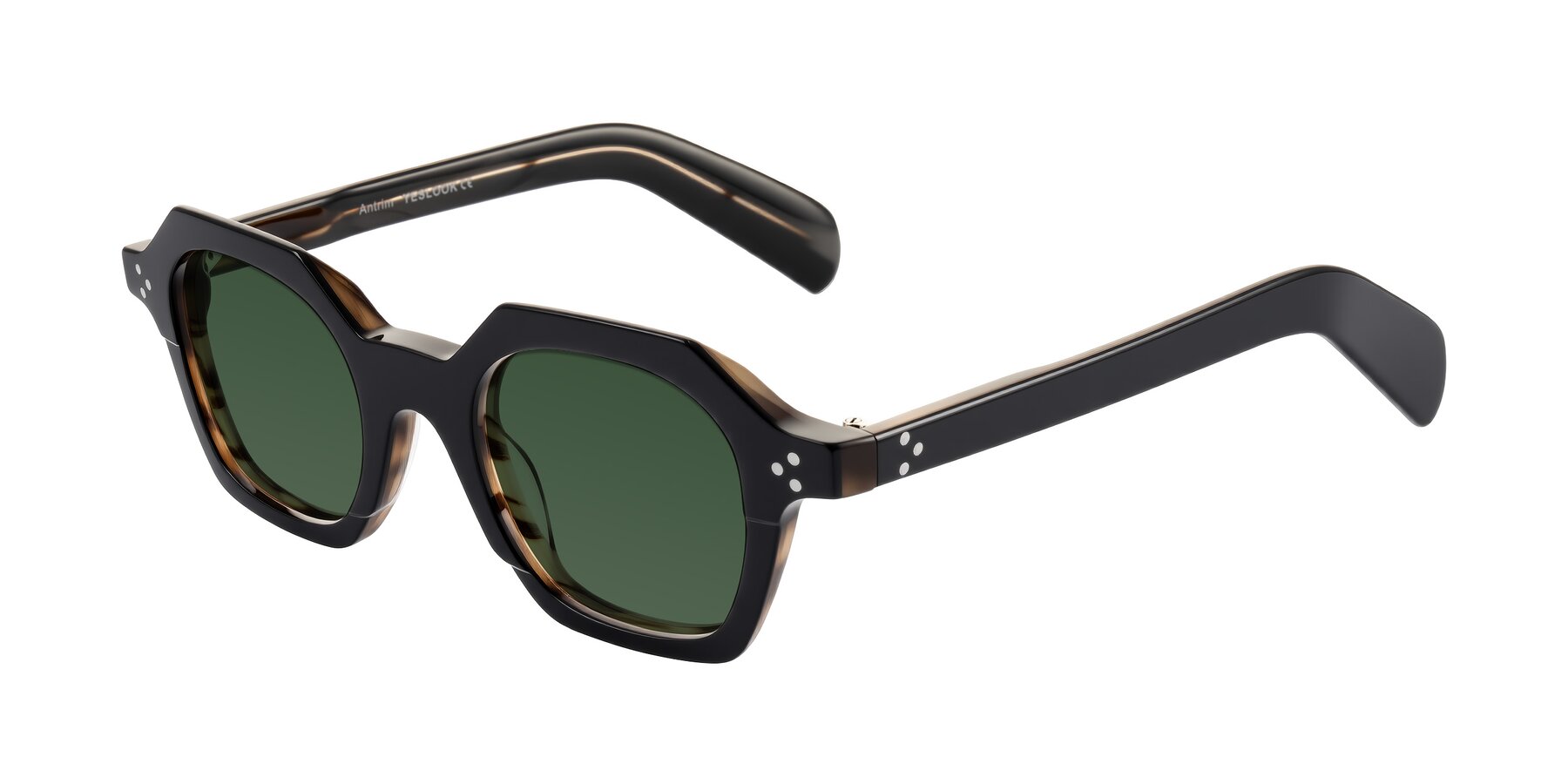 Angle of Antrim in Black/Brown Striped with Green Tinted Lenses