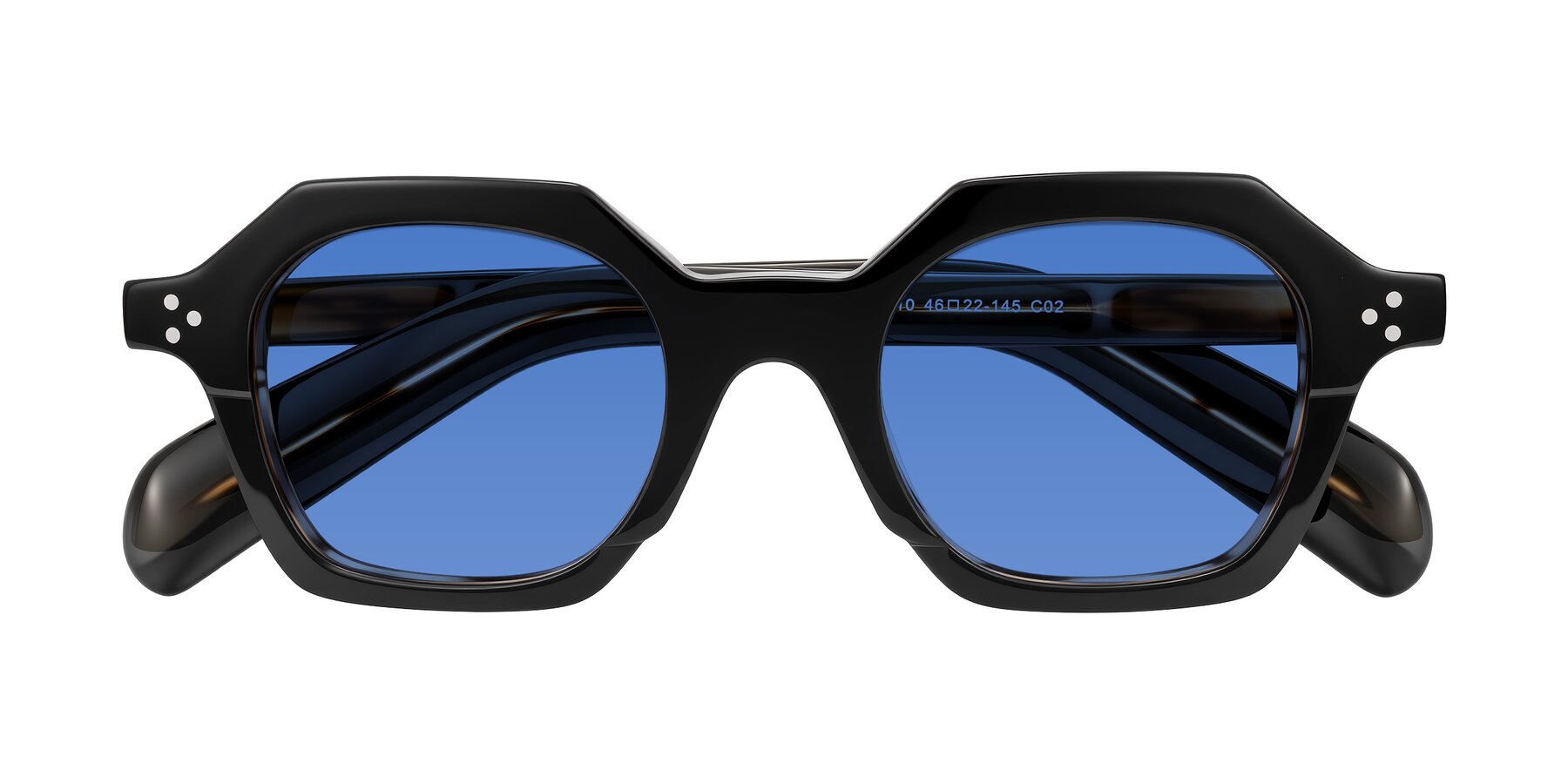 Folded Front of Antrim in Black/Brown Striped with Blue Tinted Lenses