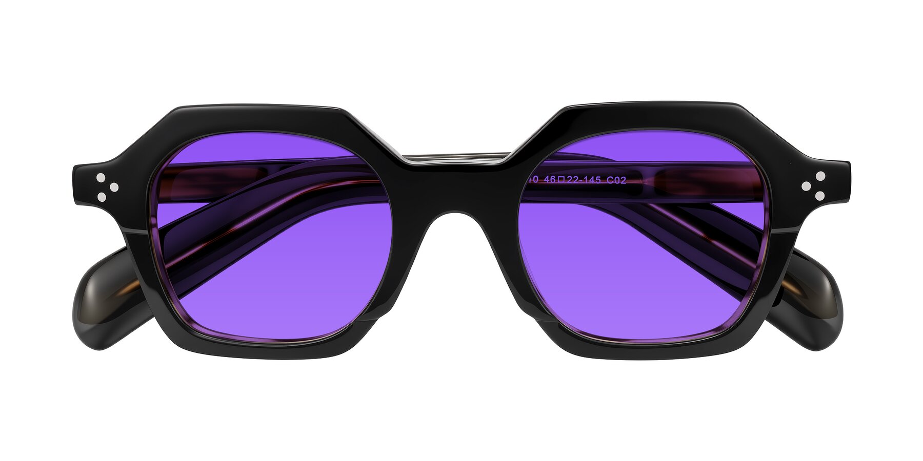 Folded Front of Antrim in Black/Brown Striped with Purple Tinted Lenses