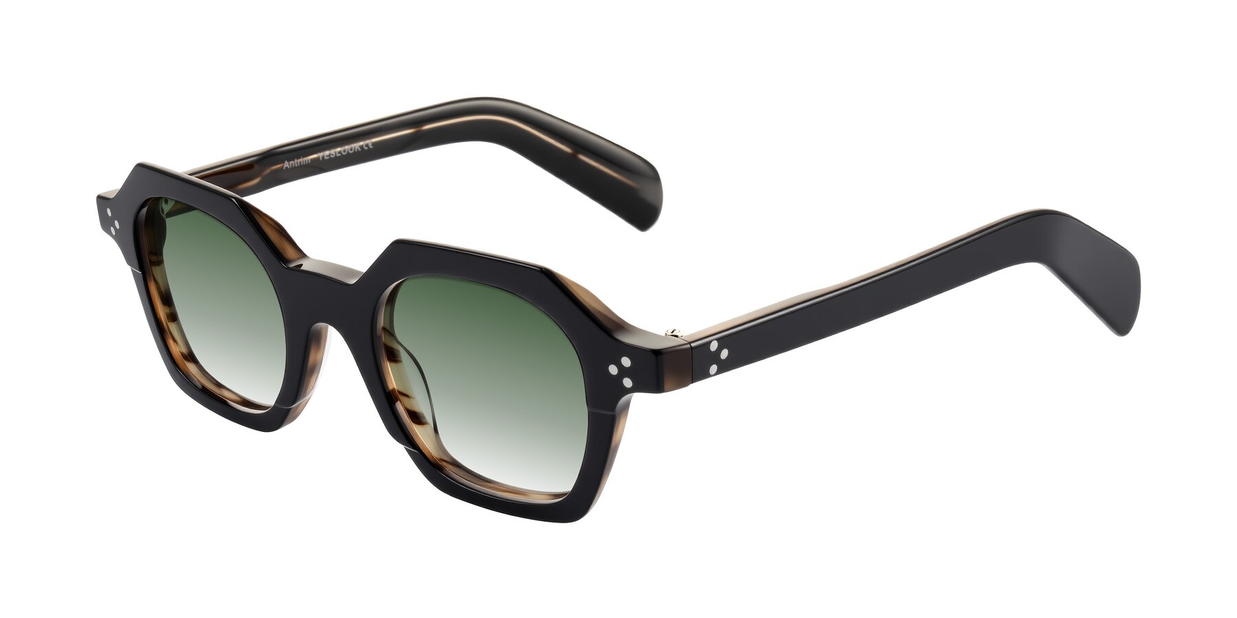 Angle of Antrim in Black/Brown Striped with Green Gradient Lenses