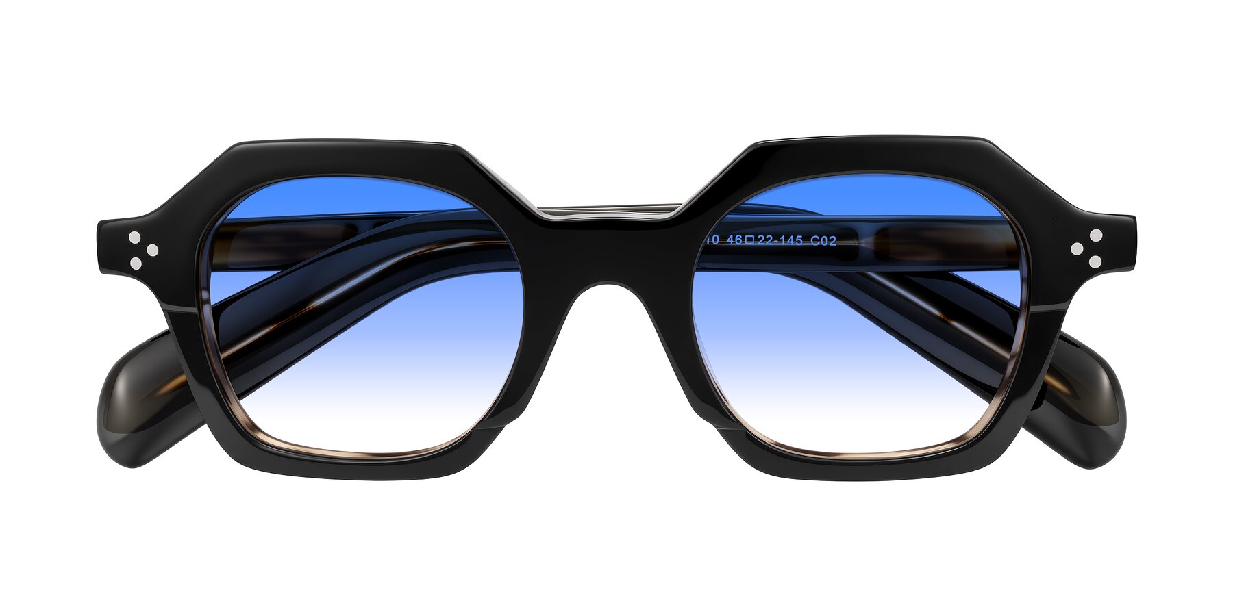 Folded Front of Antrim in Black/Brown Striped with Blue Gradient Lenses