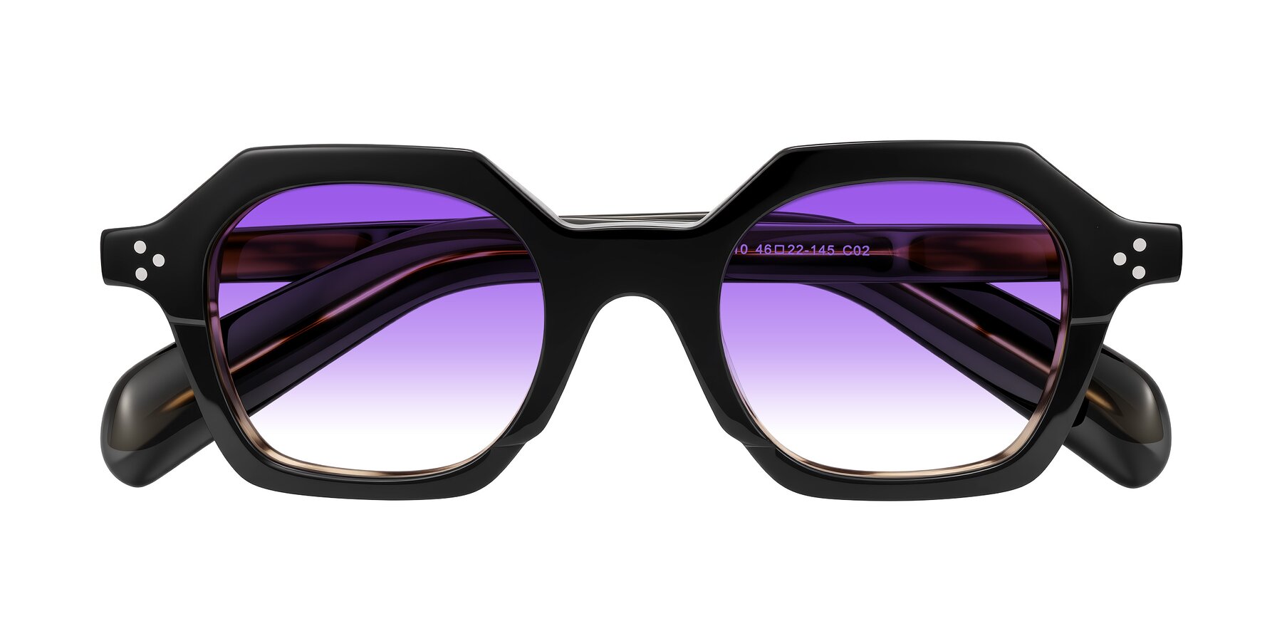 Folded Front of Antrim in Black/Brown Striped with Purple Gradient Lenses