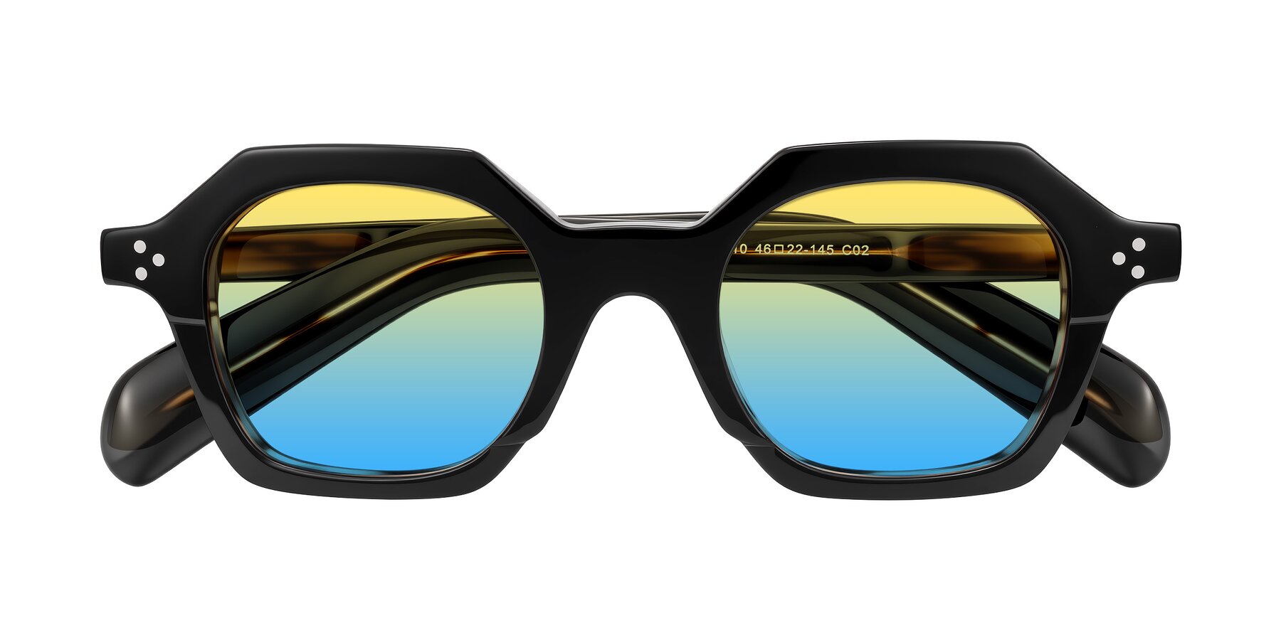 Folded Front of Antrim in Black/Brown Striped with Yellow / Blue Gradient Lenses
