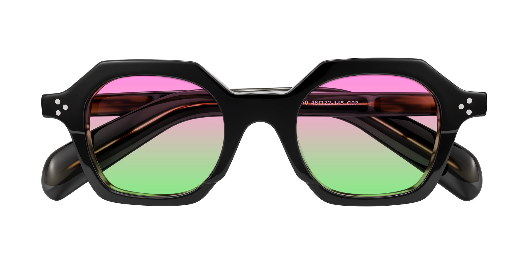Folded Front of Antrim in Black/Brown Striped with Pink / Green Gradient Lenses
