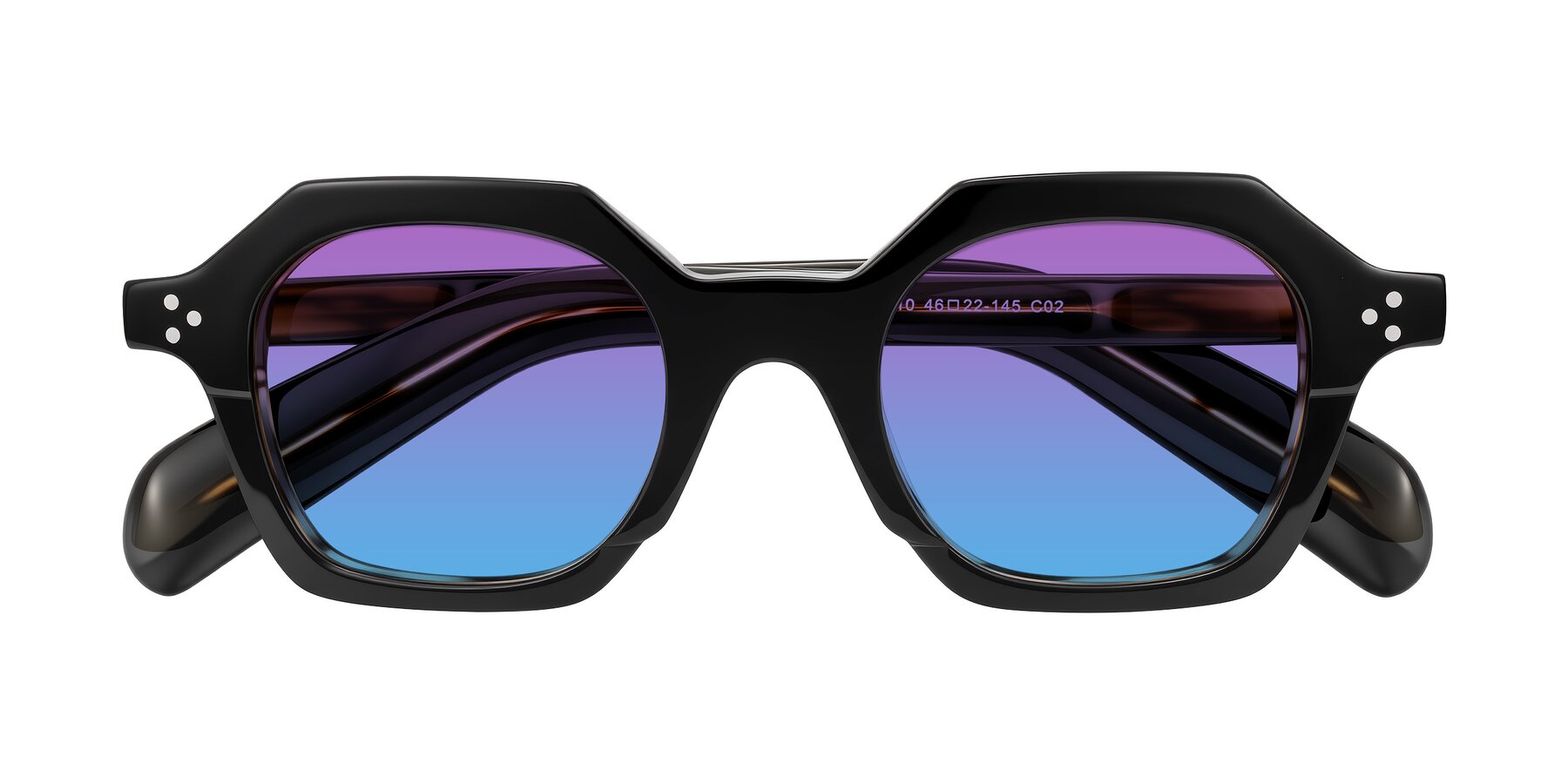 Folded Front of Antrim in Black/Brown Striped with Purple / Blue Gradient Lenses