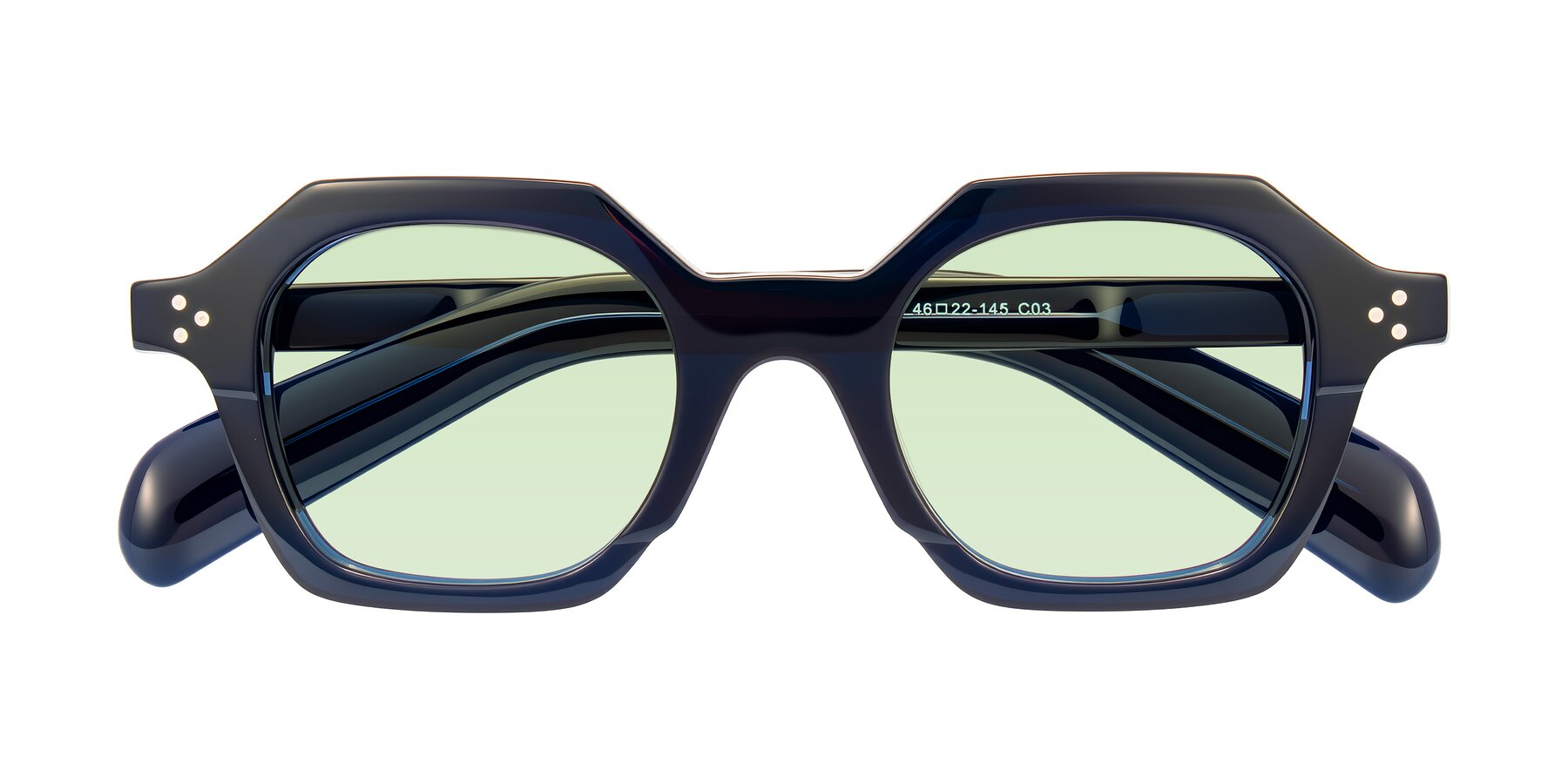 Folded Front of Antrim in Dark Black Blue with Light Green Tinted Lenses