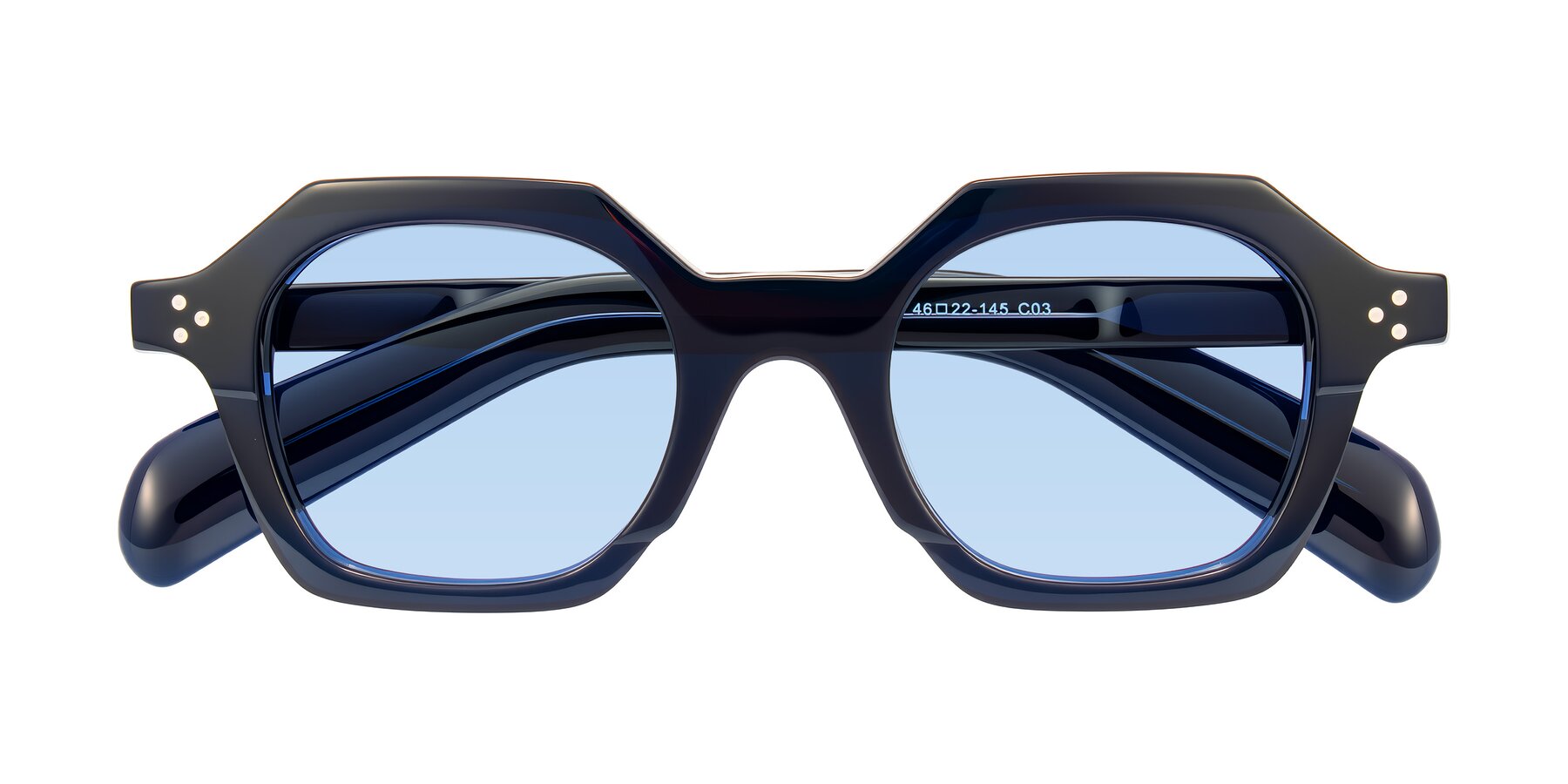 Folded Front of Antrim in Dark Black Blue with Light Blue Tinted Lenses