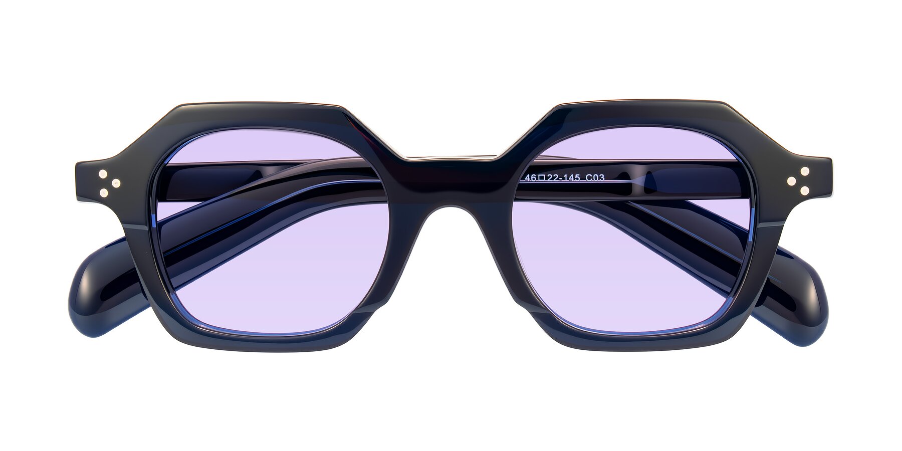 Folded Front of Antrim in Dark Black Blue with Light Purple Tinted Lenses
