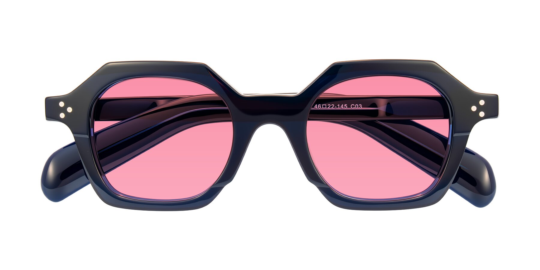 Folded Front of Antrim in Dark Black Blue with Pink Tinted Lenses