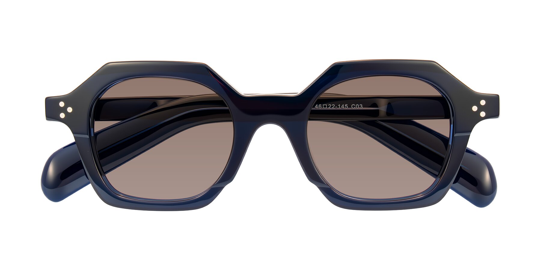 Folded Front of Antrim in Dark Black Blue with Medium Brown Tinted Lenses