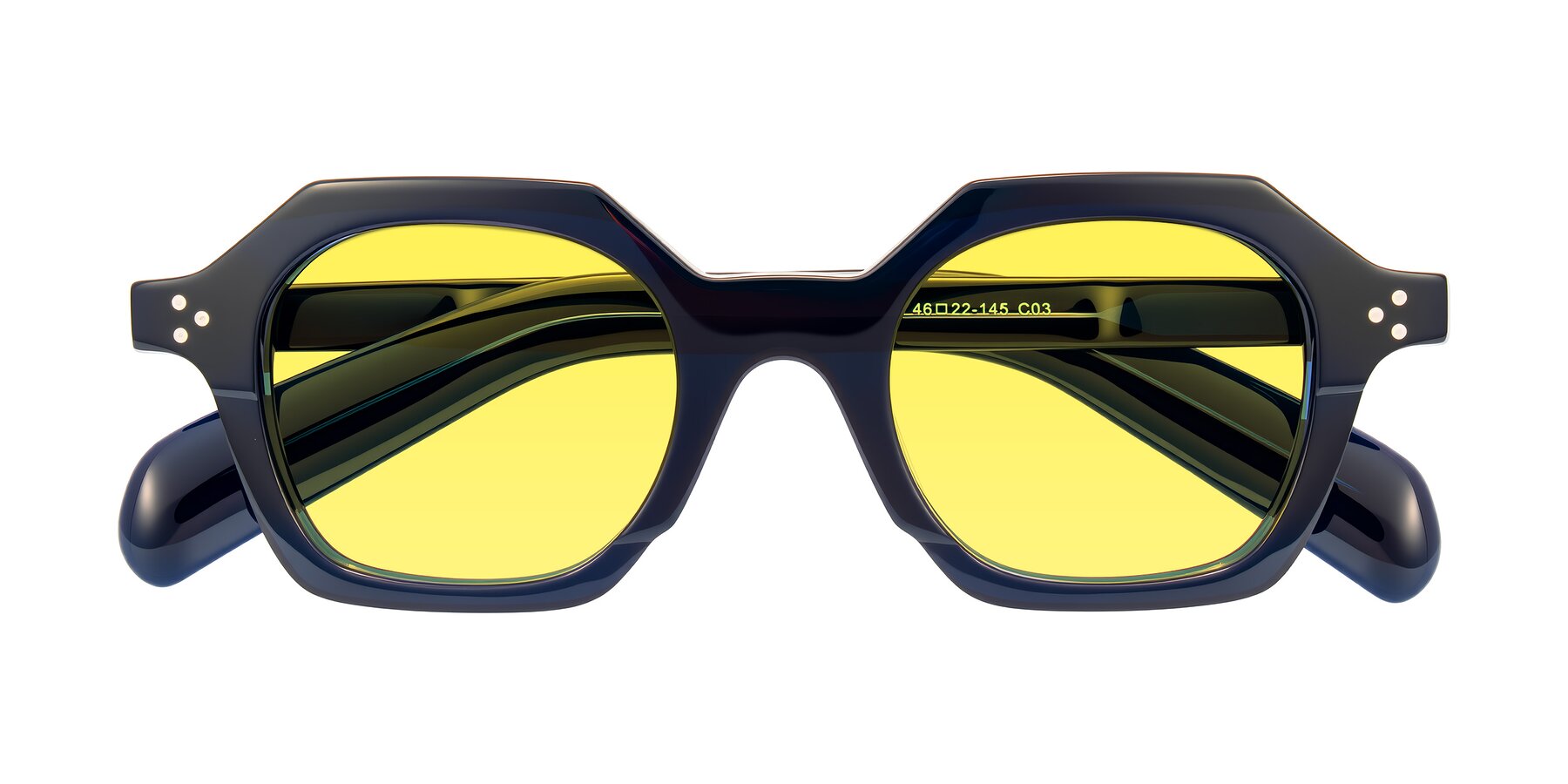 Folded Front of Antrim in Dark Black Blue with Medium Yellow Tinted Lenses