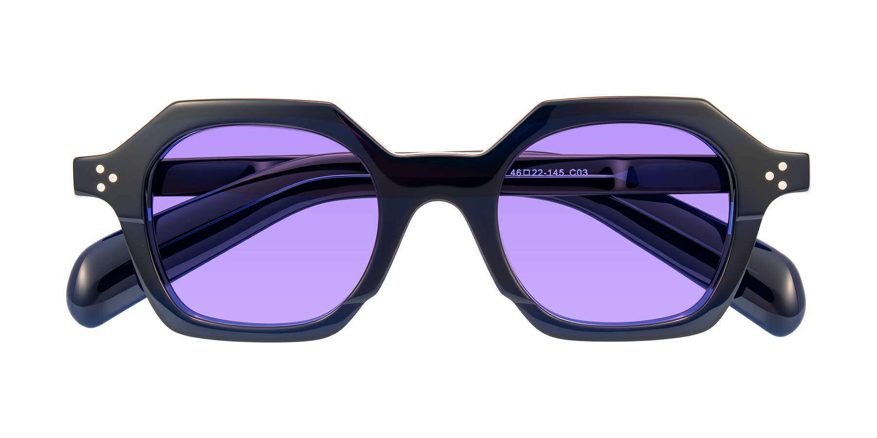 Folded Front of Antrim in Dark Black Blue with Medium Purple Tinted Lenses