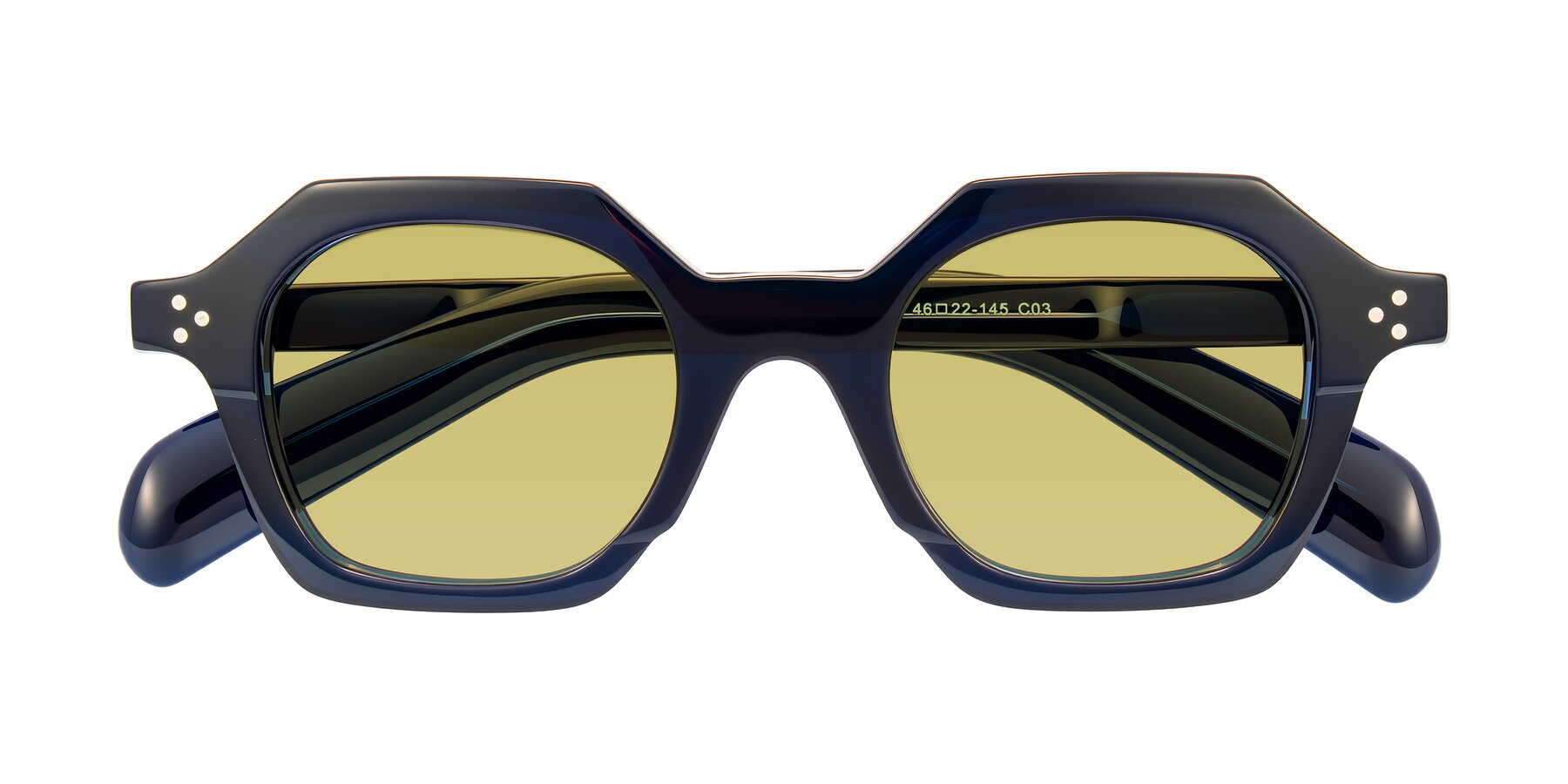 Folded Front of Antrim in Dark Black Blue with Medium Champagne Tinted Lenses