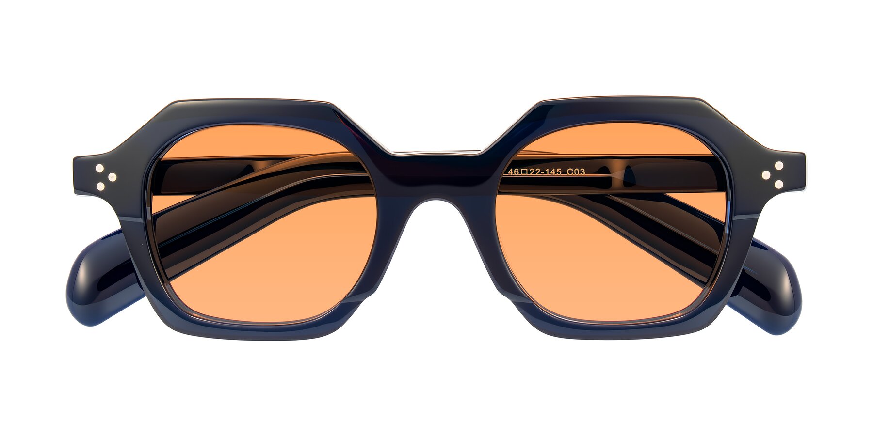 Folded Front of Antrim in Dark Black Blue with Medium Orange Tinted Lenses