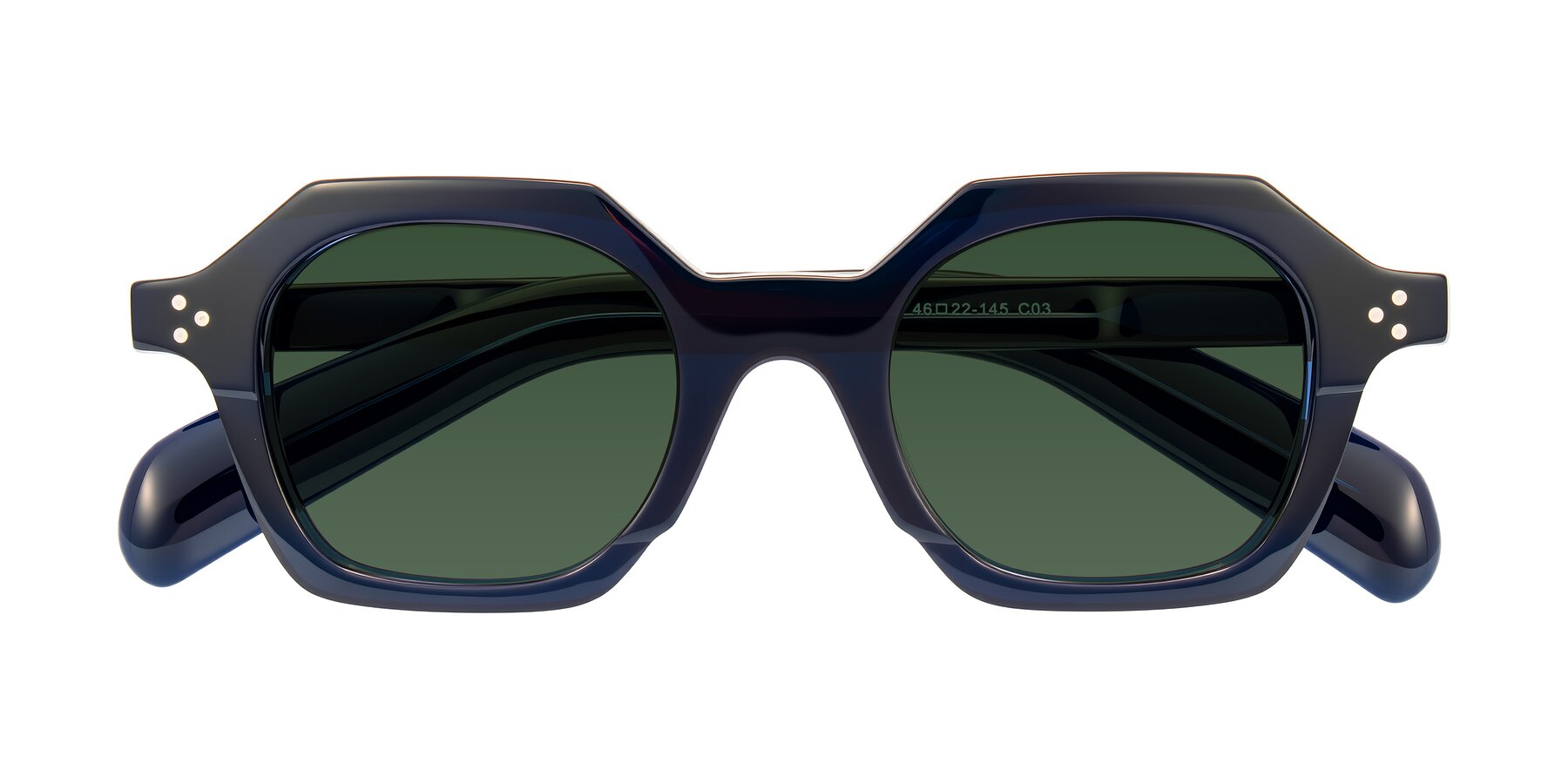 Folded Front of Antrim in Dark Black Blue with Green Tinted Lenses