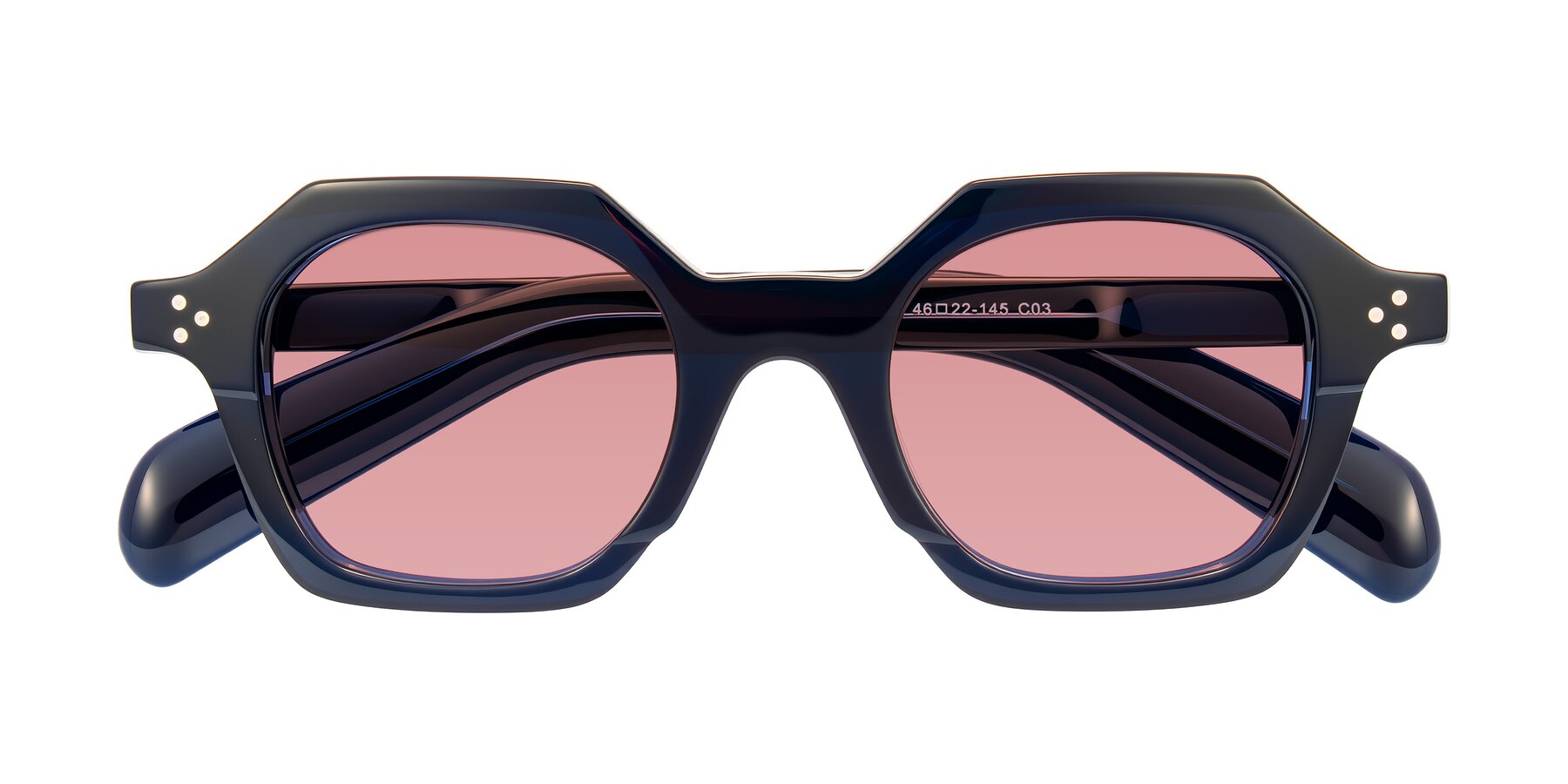 Folded Front of Antrim in Dark Black Blue with Medium Garnet Tinted Lenses