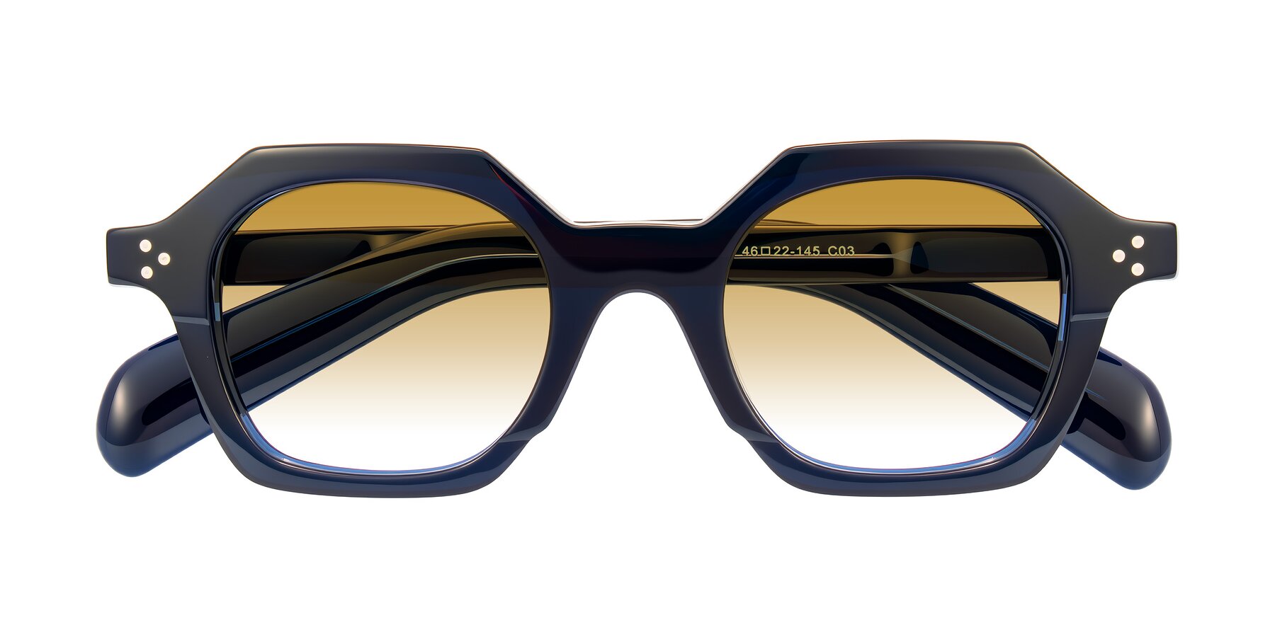 Folded Front of Antrim in Dark Black Blue with Champagne Gradient Lenses