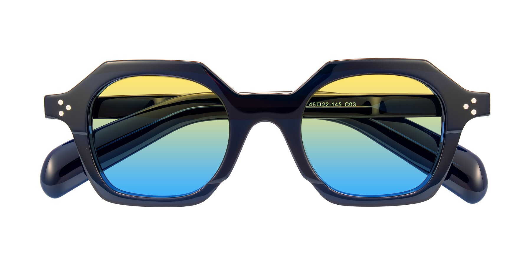 Folded Front of Antrim in Dark Black Blue with Yellow / Blue Gradient Lenses