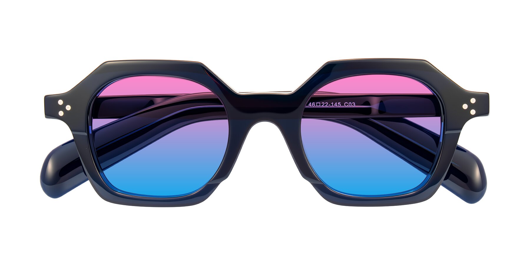 Folded Front of Antrim in Dark Black Blue with Pink / Blue Gradient Lenses