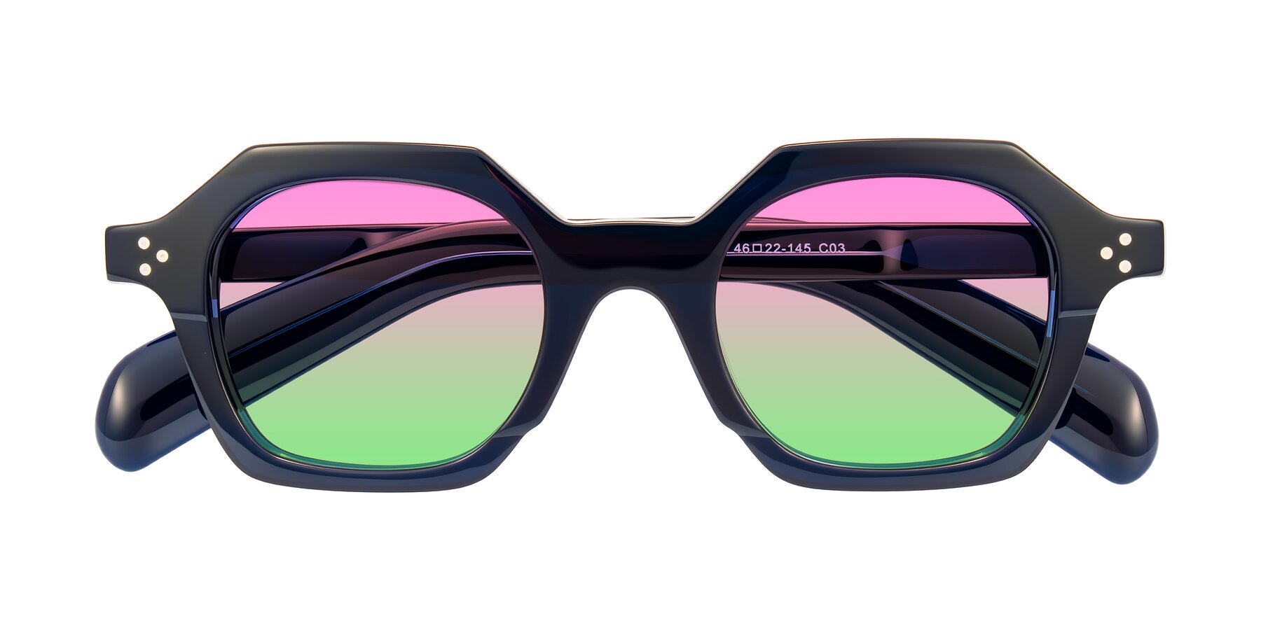 Folded Front of Antrim in Dark Black Blue with Pink / Green Gradient Lenses