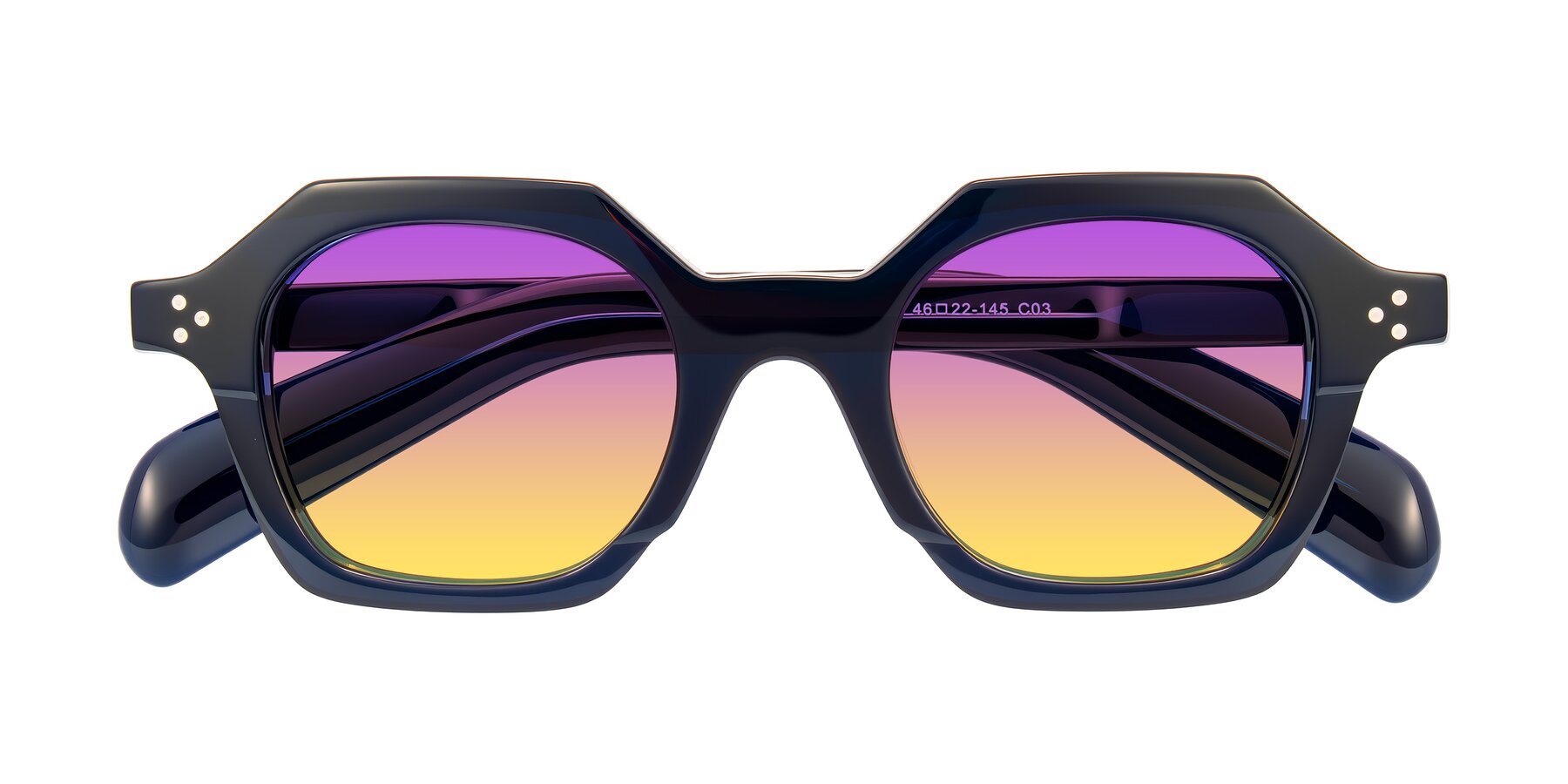 Folded Front of Antrim in Dark Black Blue with Purple / Yellow Gradient Lenses