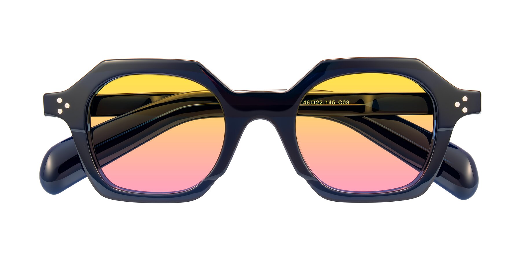 Folded Front of Antrim in Dark Black Blue with Yellow / Pink Gradient Lenses