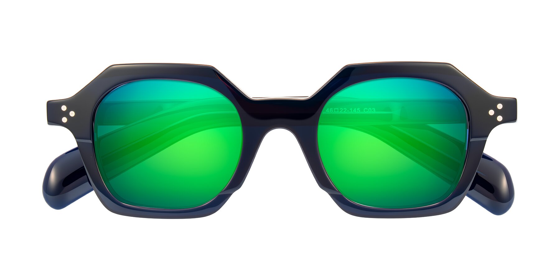 Folded Front of Antrim in Dark Black Blue with Green Mirrored Lenses