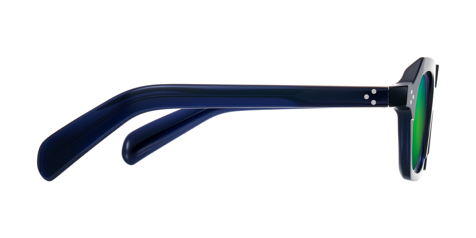 Side of Antrim in Dark Black Blue with Green Mirrored Lenses