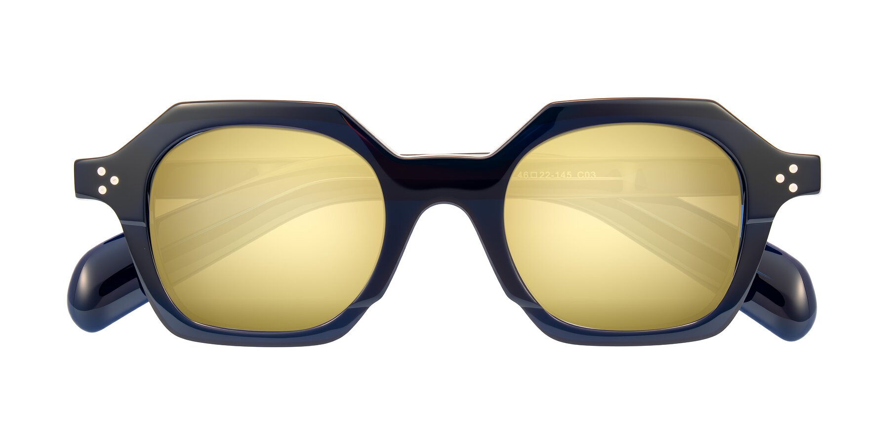Folded Front of Antrim in Dark Black Blue with Gold Mirrored Lenses