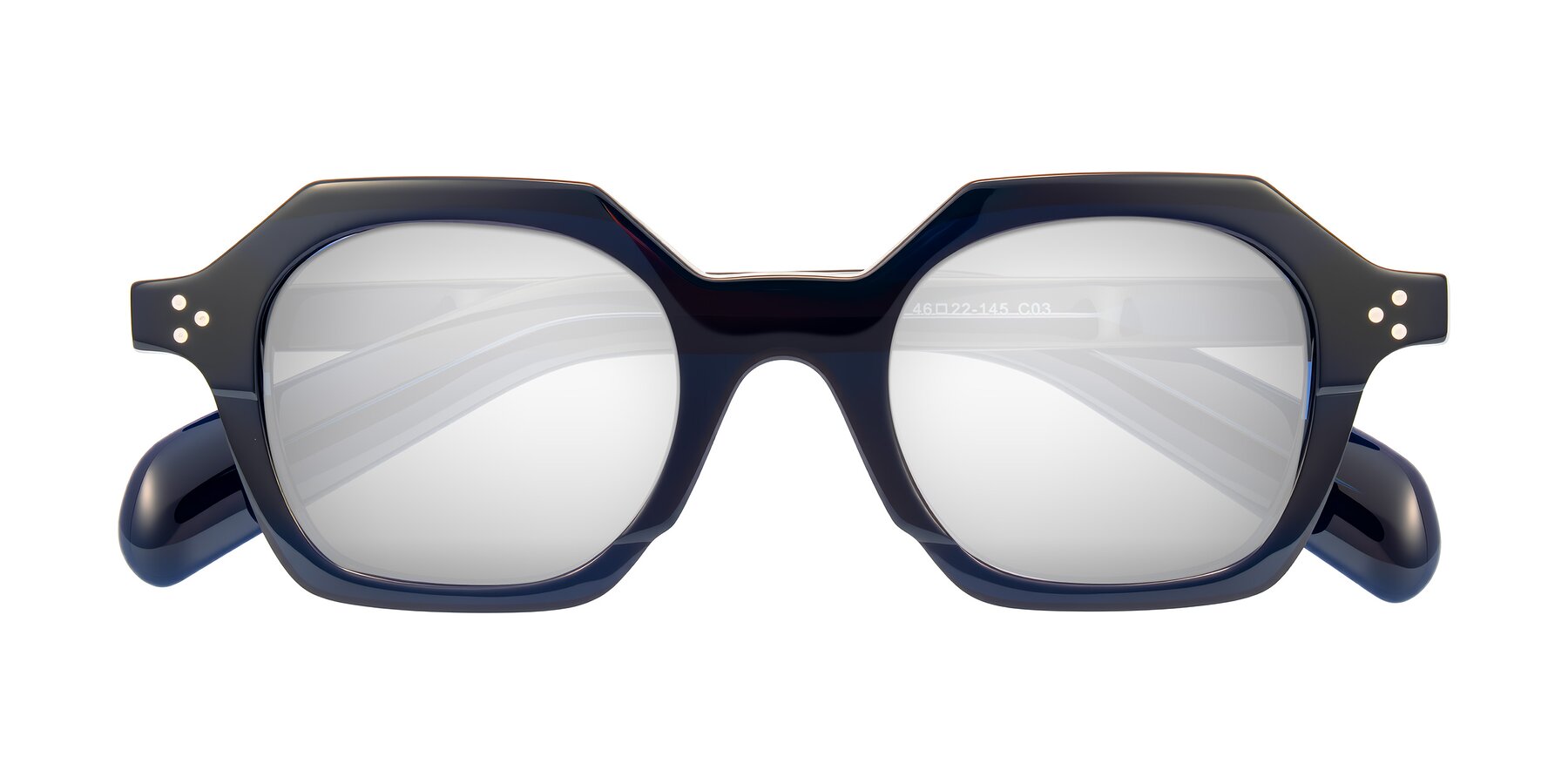 Folded Front of Antrim in Dark Black Blue with Silver Mirrored Lenses