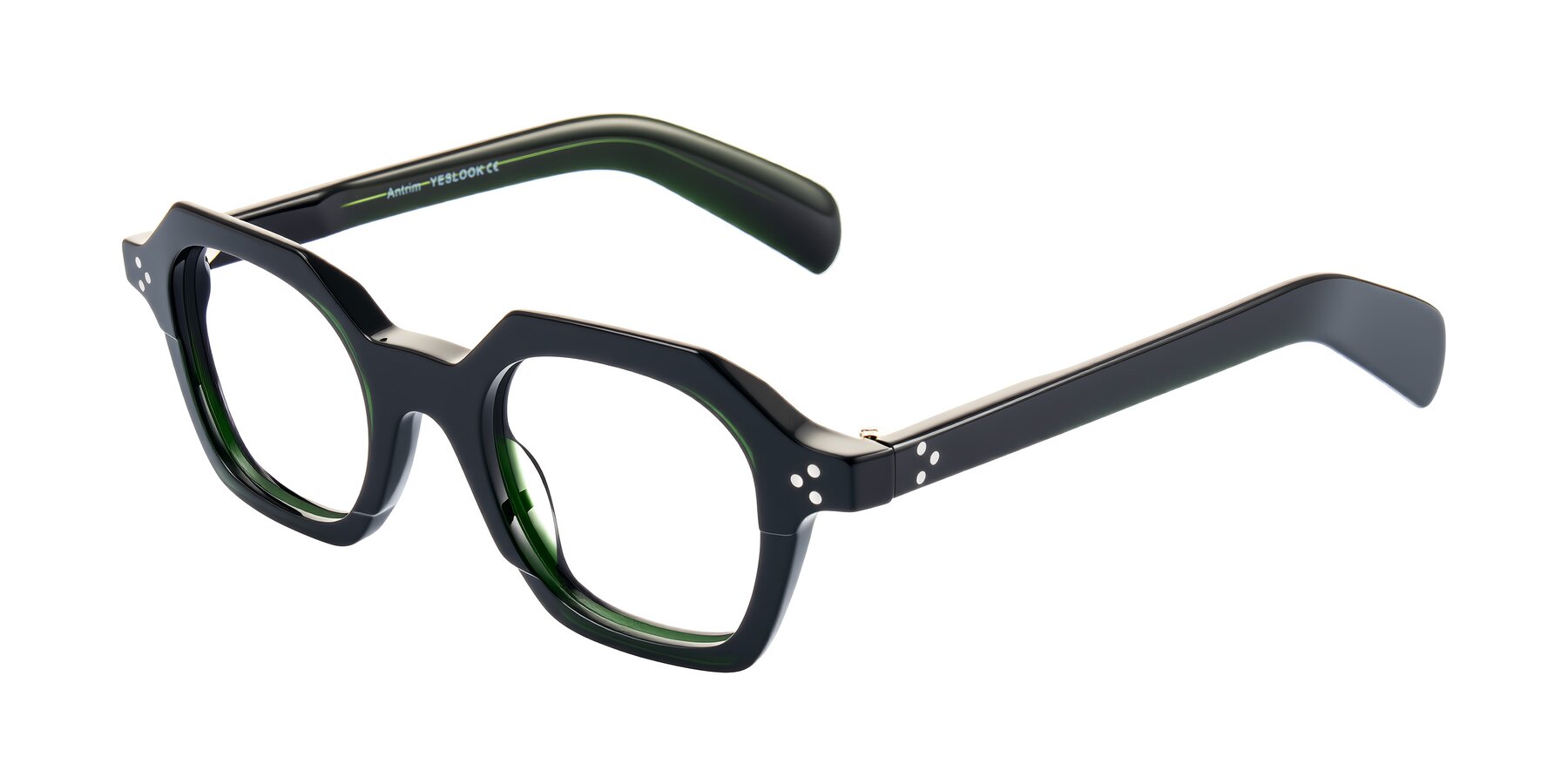Angle of Antrim in Dark Black Green with Clear Eyeglass Lenses