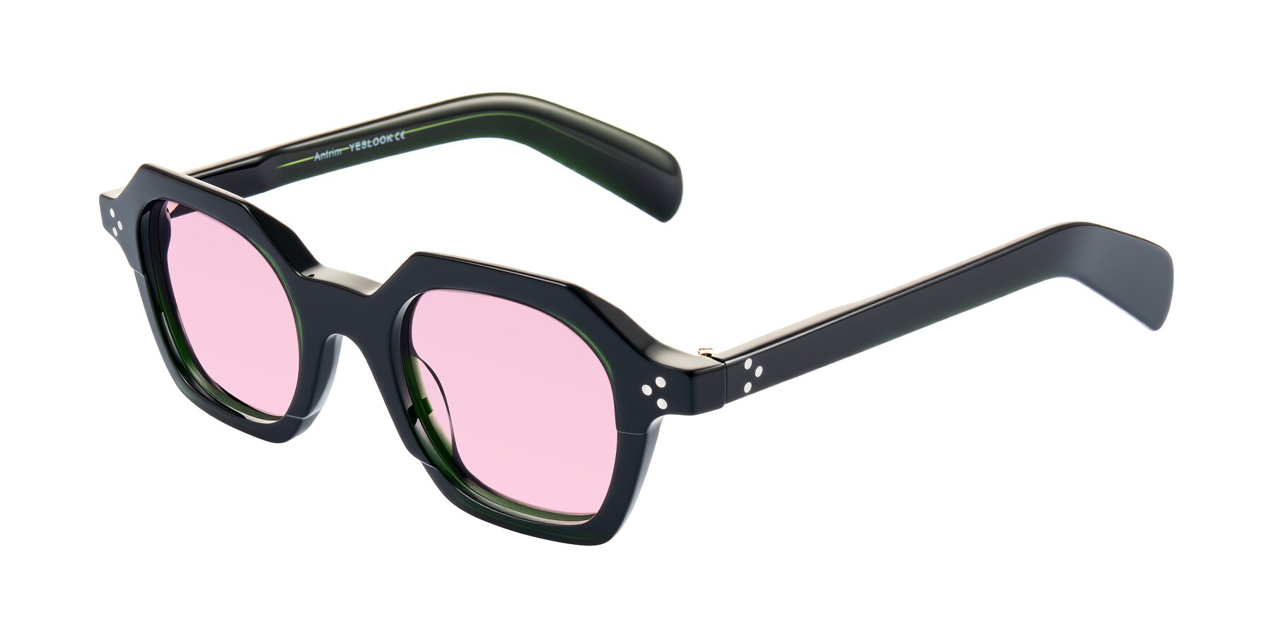 Angle of Antrim in Dark Black Green with Light Pink Tinted Lenses
