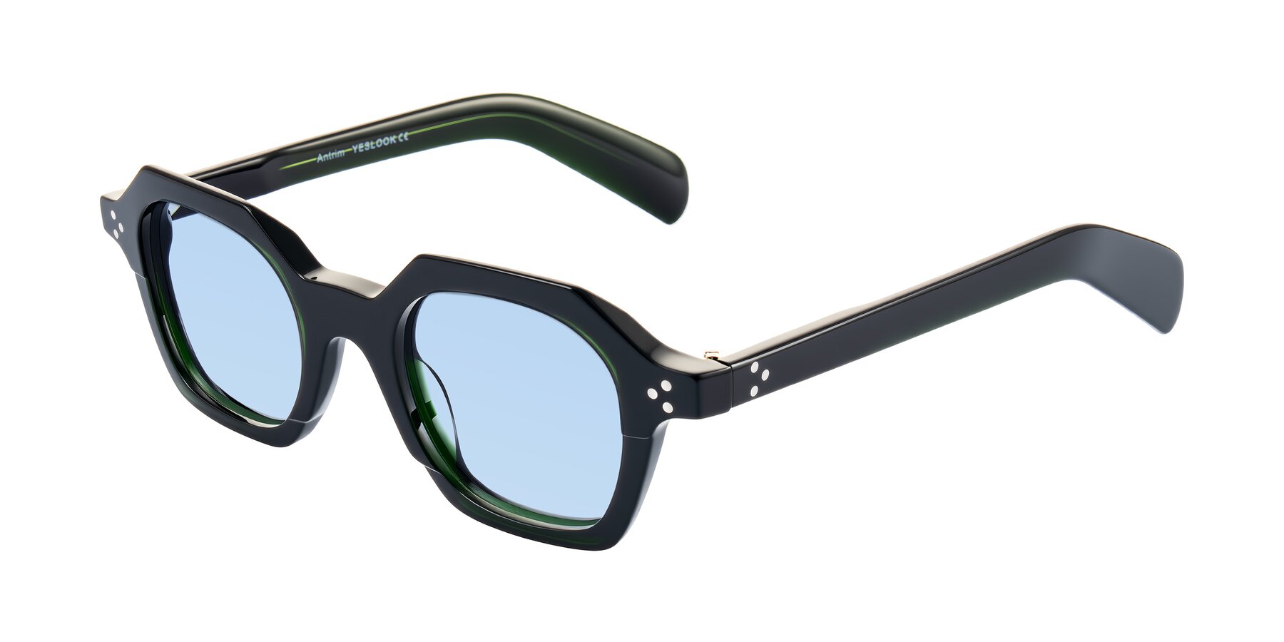 Angle of Antrim in Dark Black Green with Light Blue Tinted Lenses
