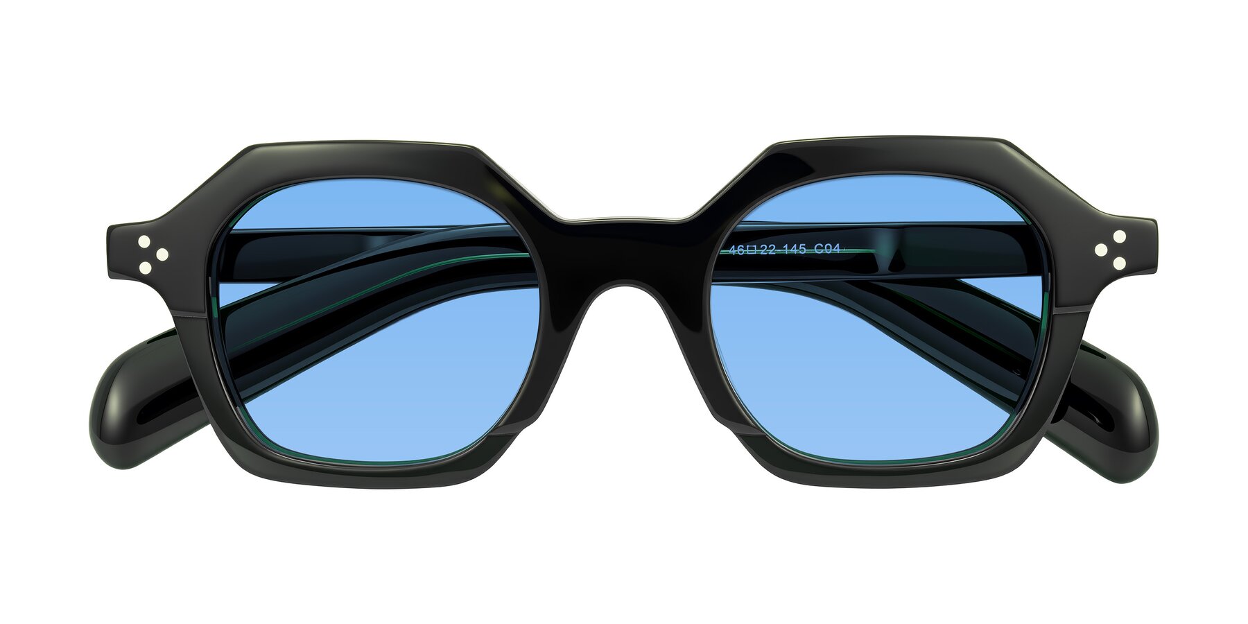 Folded Front of Antrim in Dark Black Green with Medium Blue Tinted Lenses