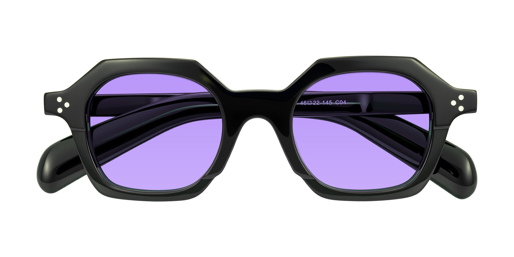 Folded Front of Antrim in Dark Black Green with Medium Purple Tinted Lenses