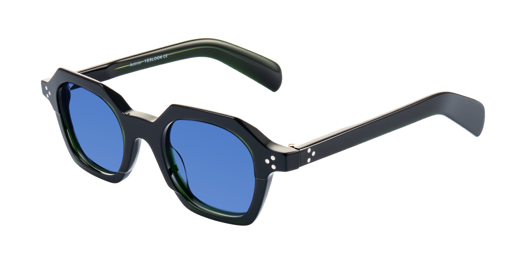 Angle of Antrim in Dark Black Green with Blue Tinted Lenses