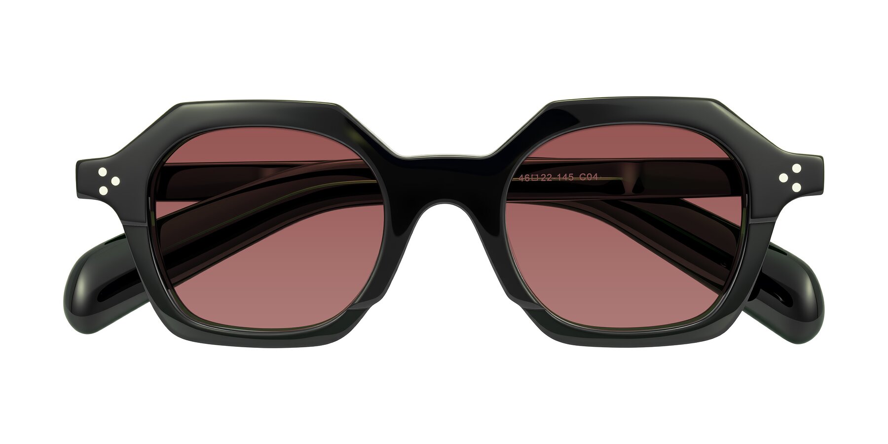 Folded Front of Antrim in Dark Black Green with Garnet Tinted Lenses